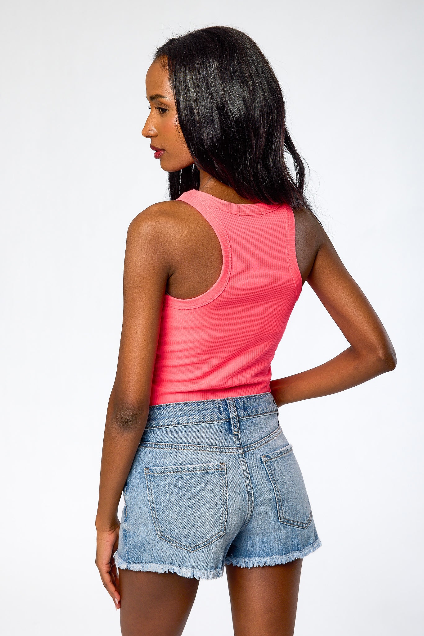 Ribbed High-Neck Skinny Strap Tank - Image 2