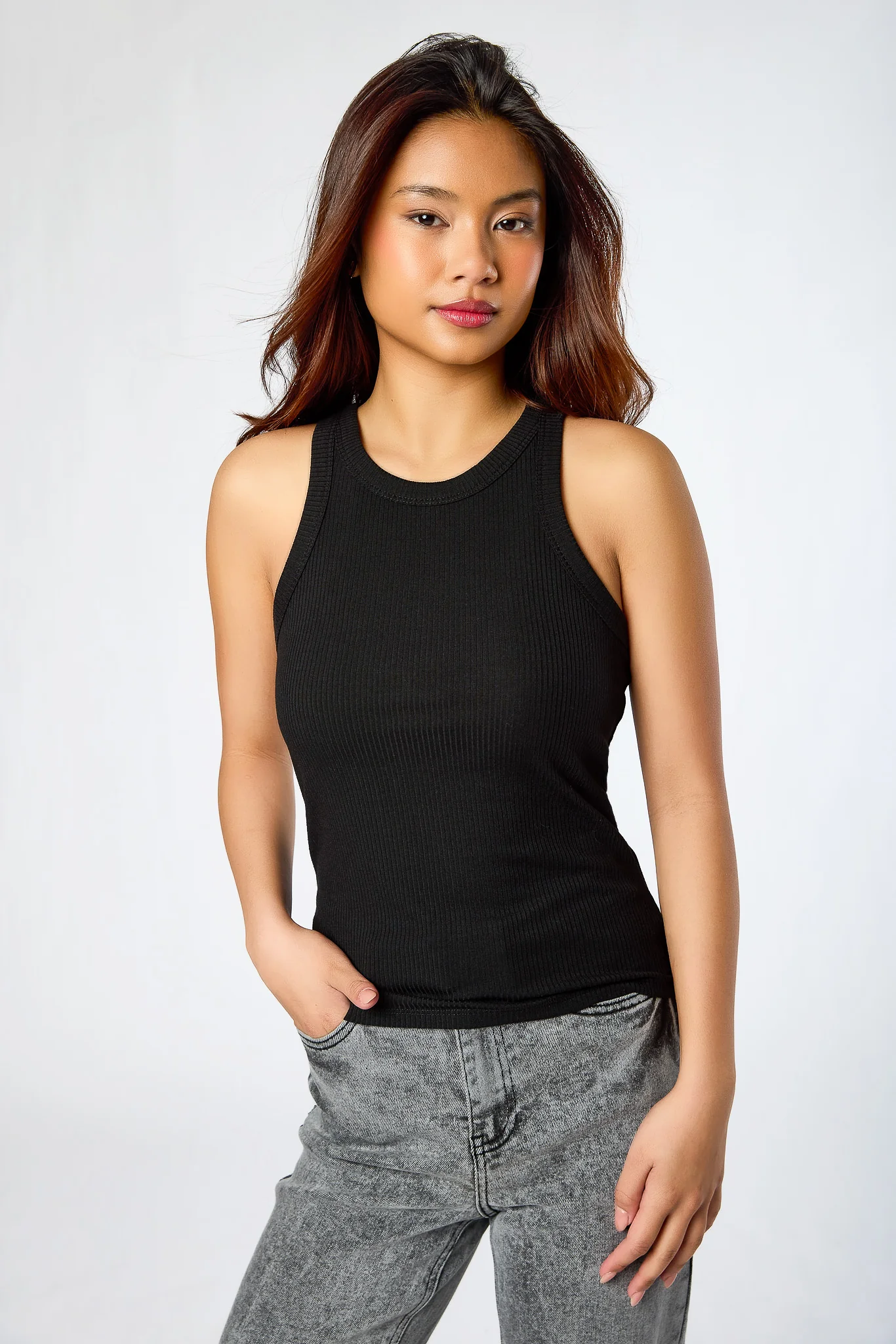 Ribbed High-Neck Skinny Strap Tank - Image 5