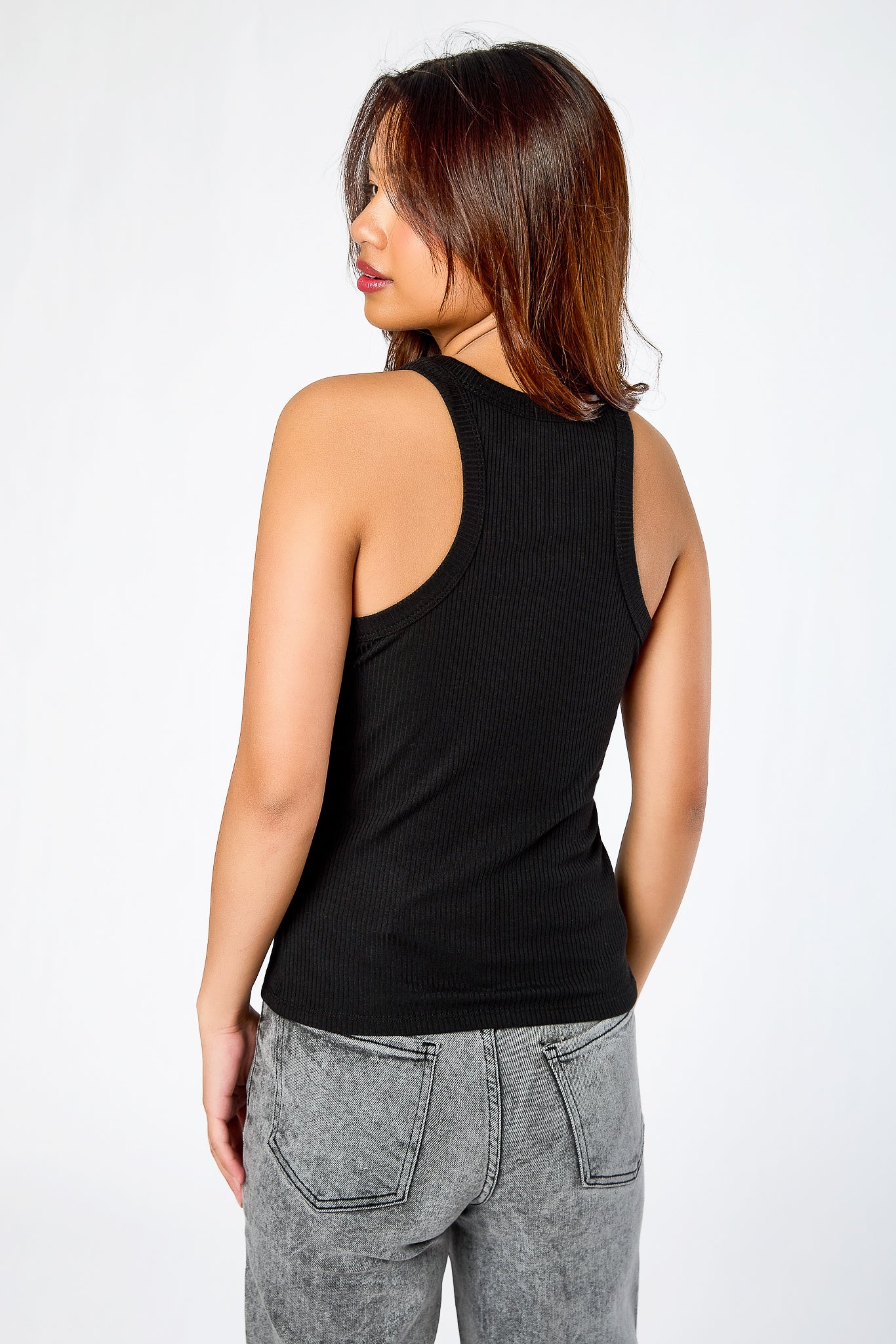 Ribbed High-Neck Skinny Strap Tank - Image 6