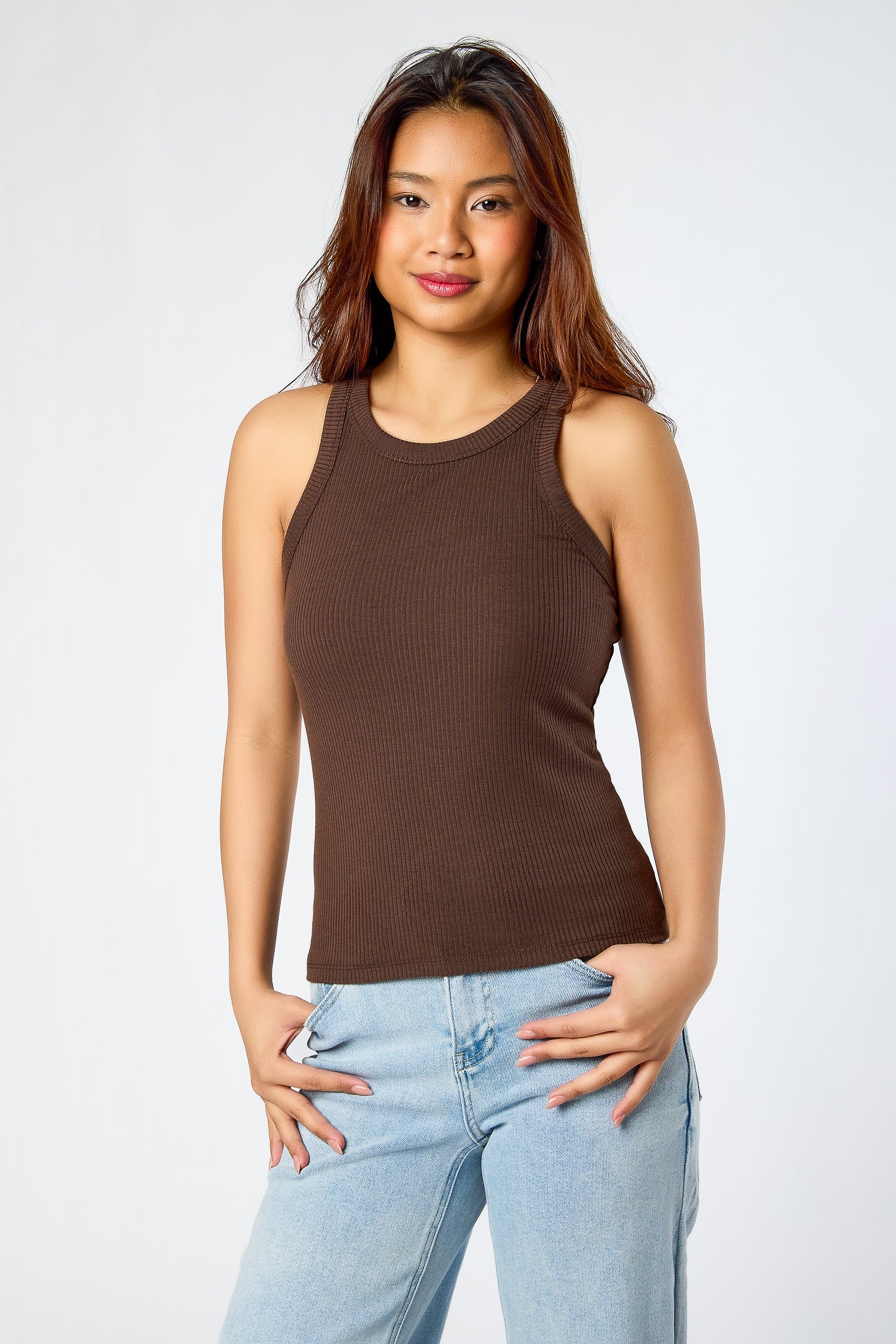 Ribbed High-Neck Skinny Strap Tank - Image 7