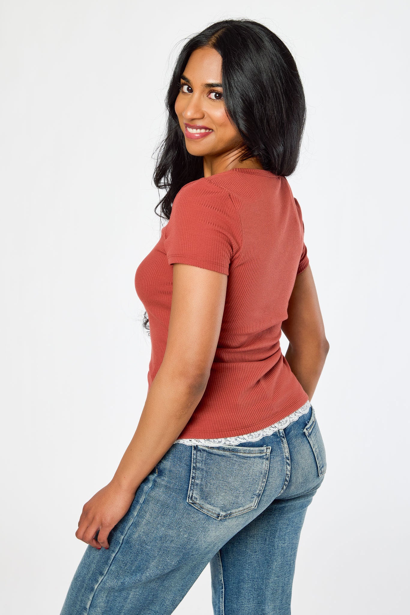 Ribbed Lace-Trim Henley Top - Image 6