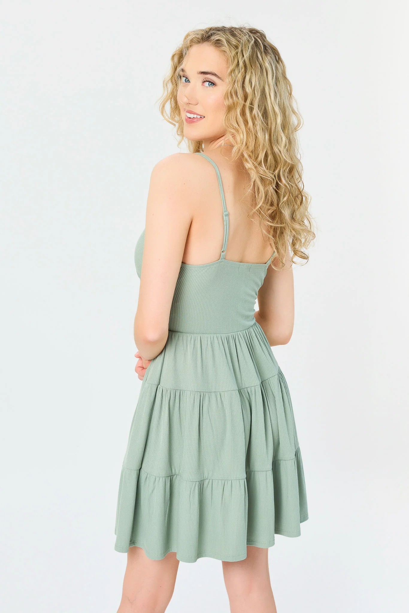 Ribbed Tiered Spaghetti-Strap Dress - Image 12