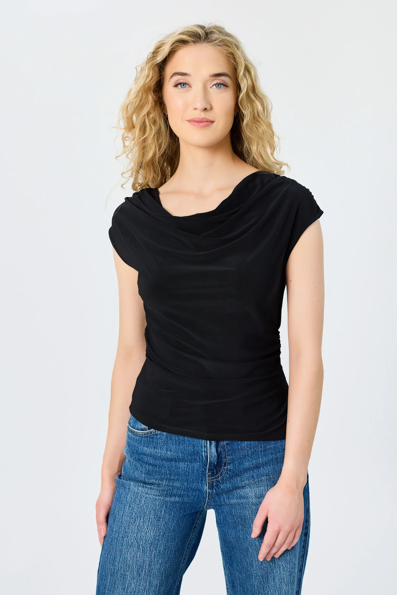 Ruched Cowl-Neck Cap-Sleeve Top - Image 3