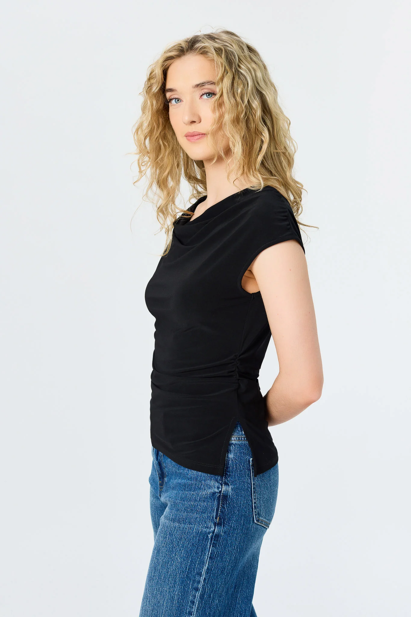 Ruched Cowl-Neck Cap-Sleeve Top - Image 4