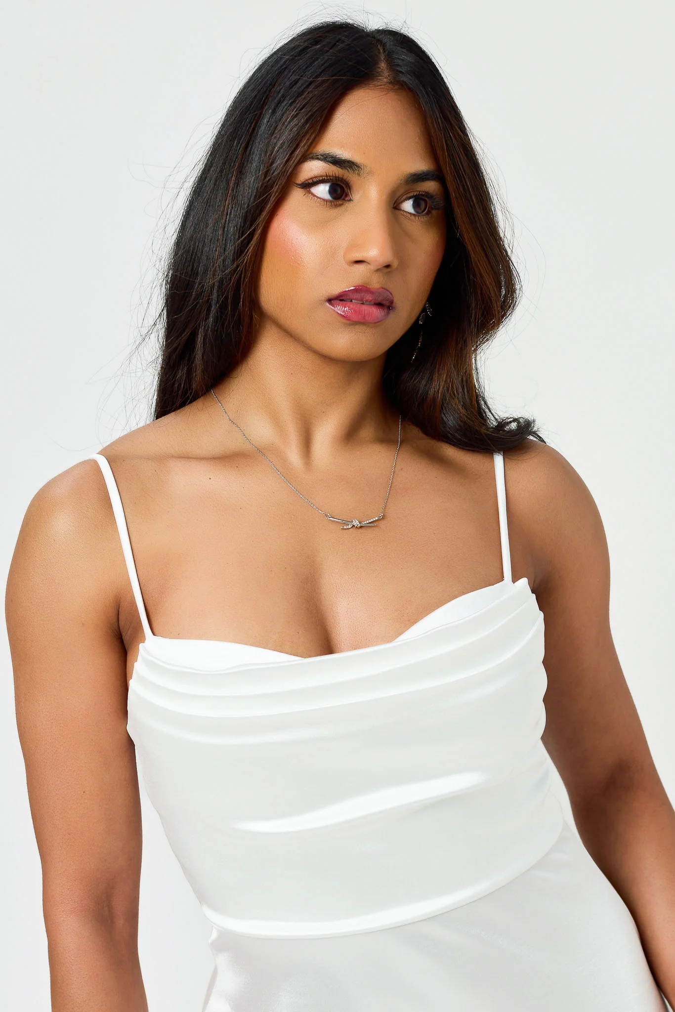 Satin Spaghetti Strap Pleated Bust Maxi Dress with Side Slit - Image 10