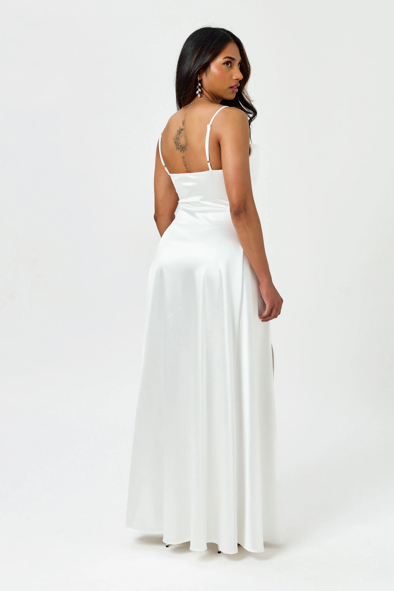 Satin Spaghetti Strap Pleated Bust Maxi Dress with Side Slit - Image 9