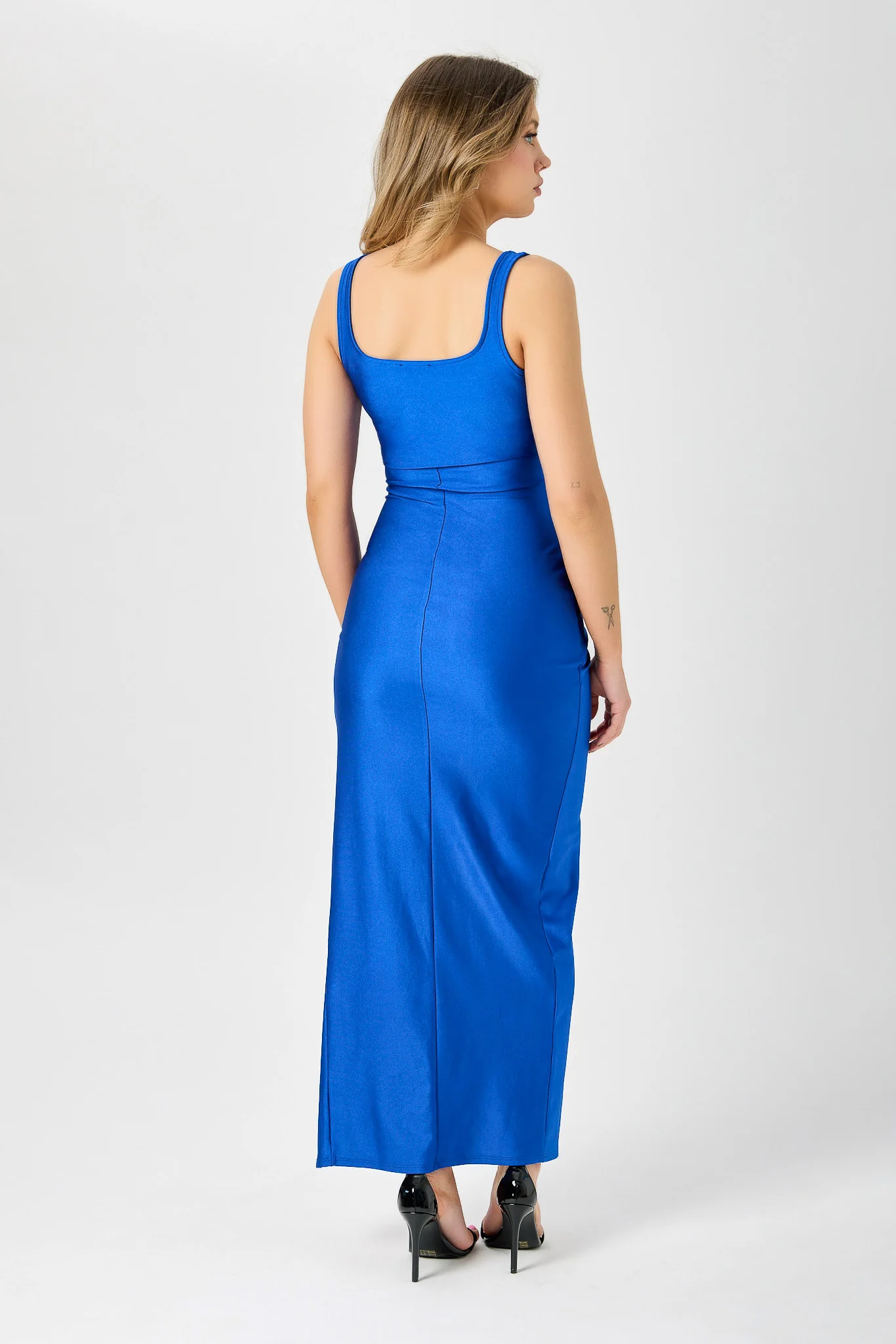 Satin Square-Neck Maxi Dress with Side Slit - Image 4