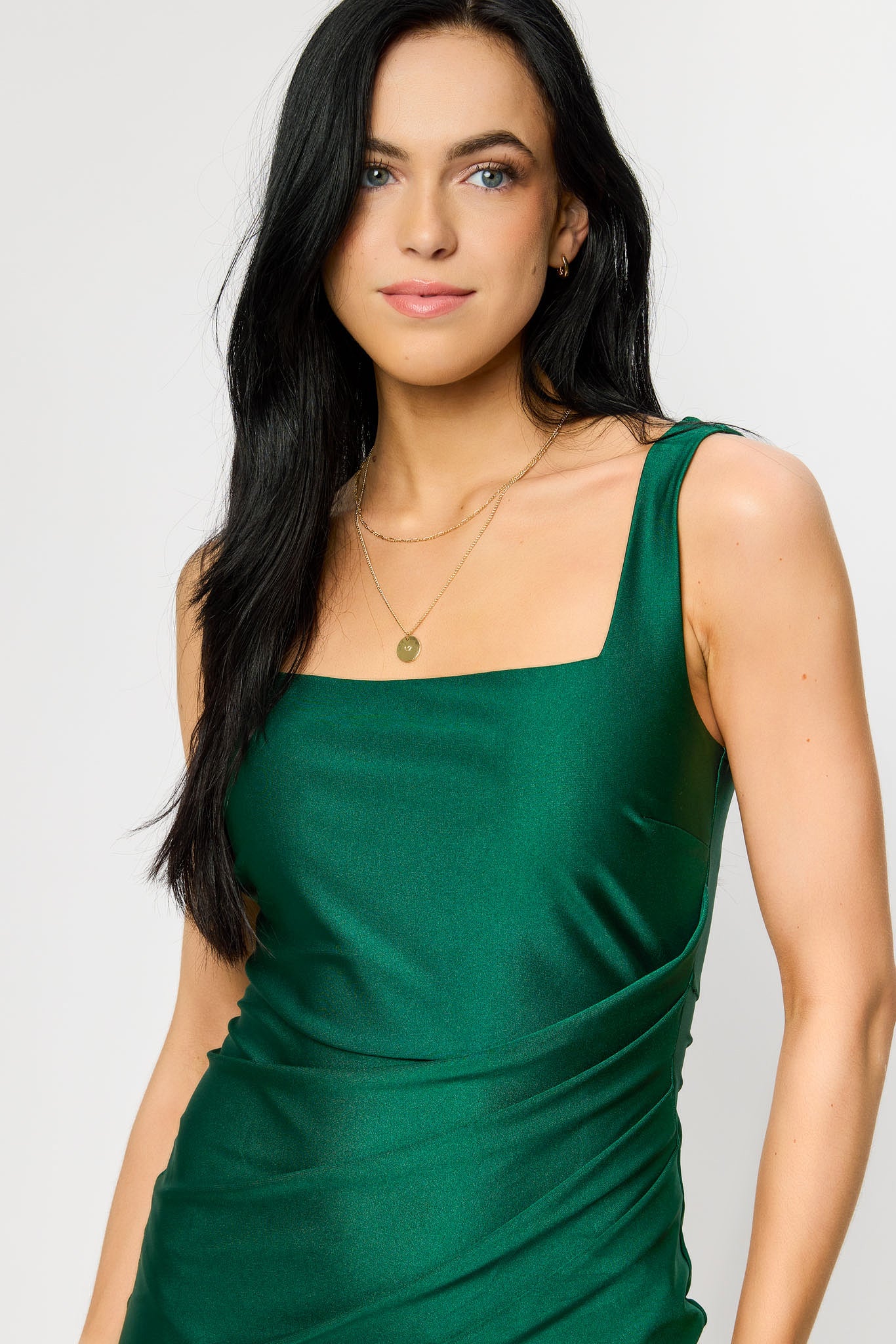 Satin Square-Neck Midi Dress with Side Slit - Image 22