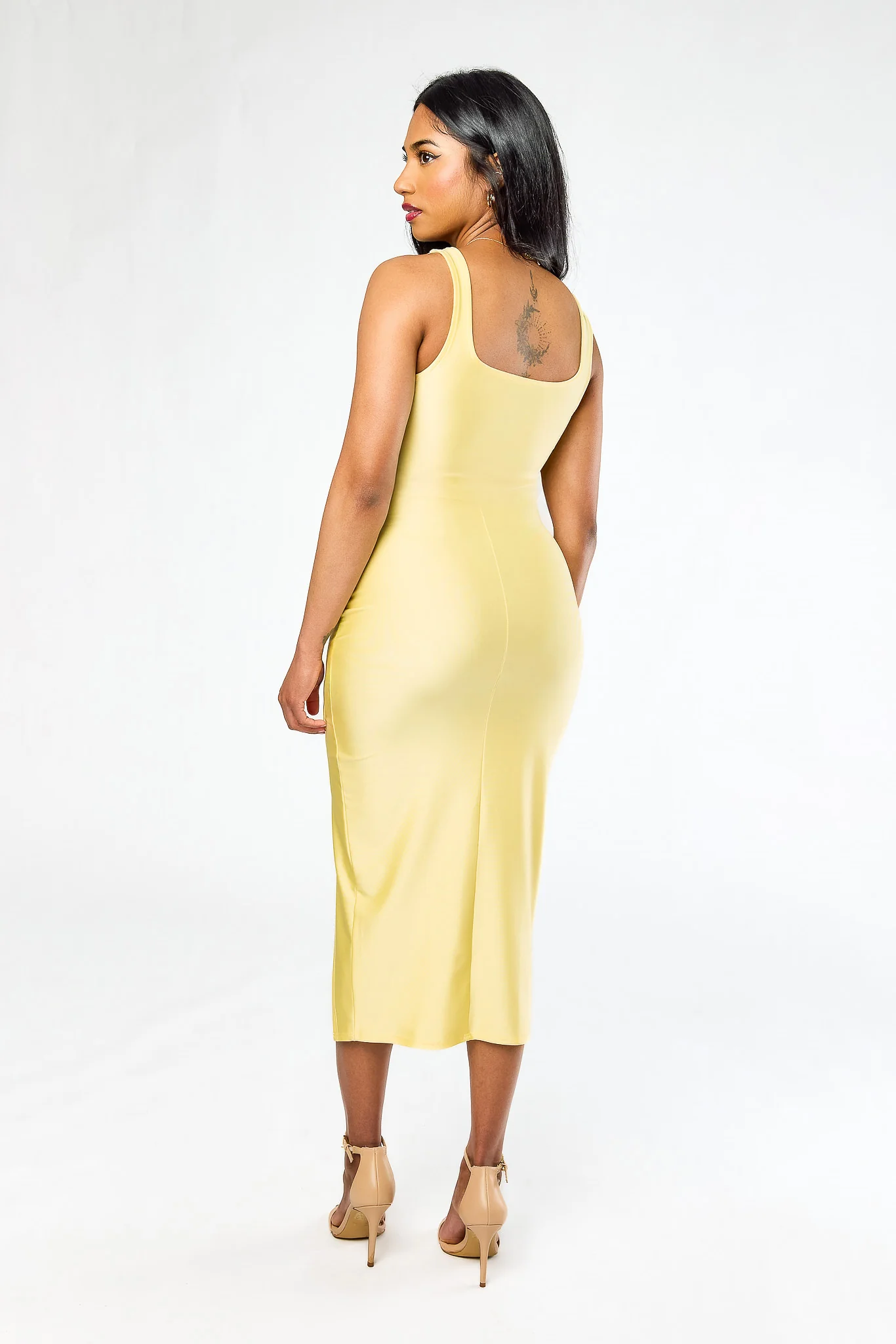 Satin Square-Neck Midi Dress with Side Slit - Image 3