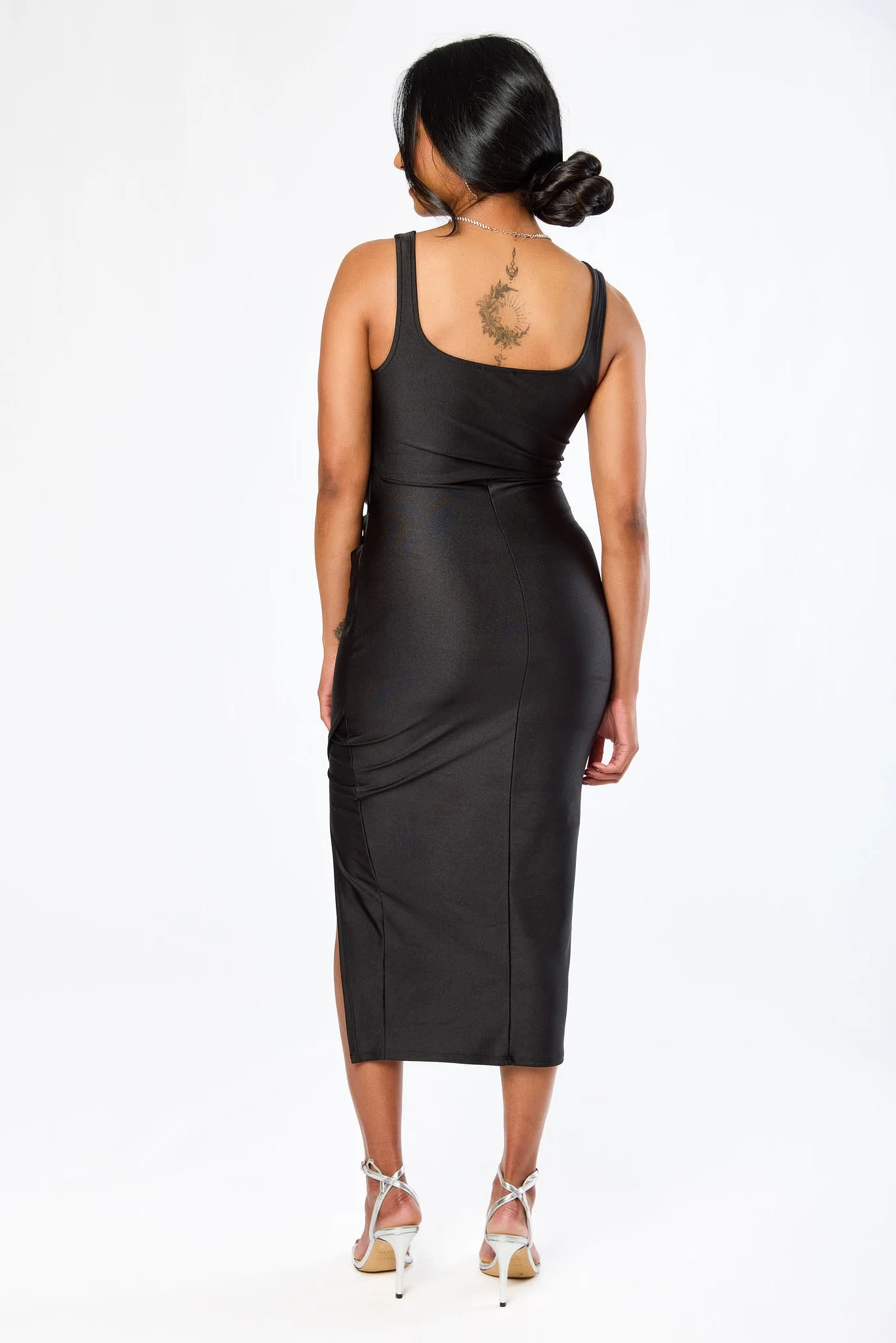 Satin Square-Neck Midi Dress with Side Slit - Image 5