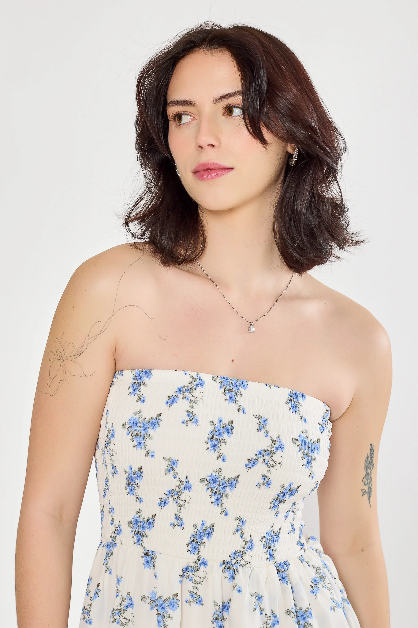 Small Floral Smocked Strapless Dress with Ruffle Hem - Image 3