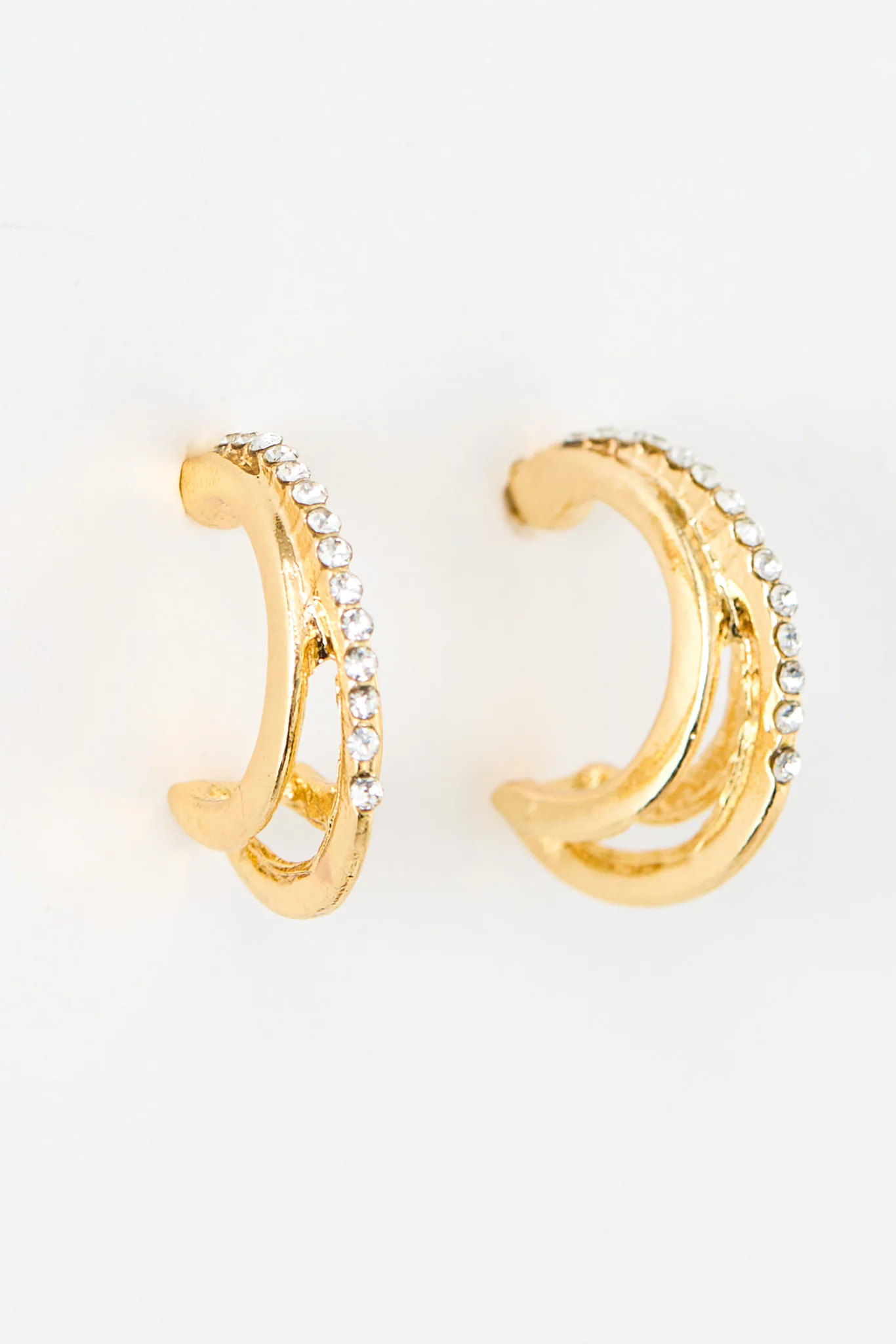 Small Rhinestone Triple Hoop Earrings - Image 2
