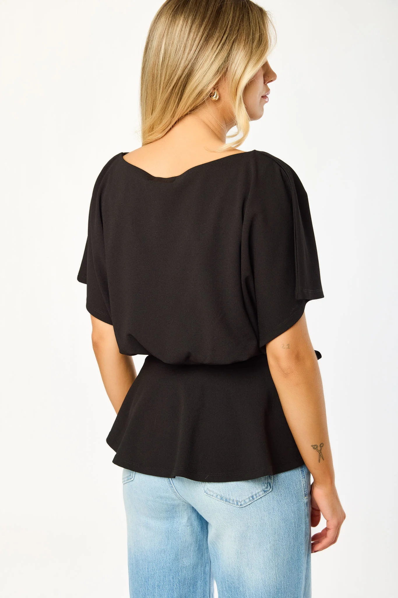 Stretch Crepe Batwing Peplum Top with Tie-Belt - Image 7