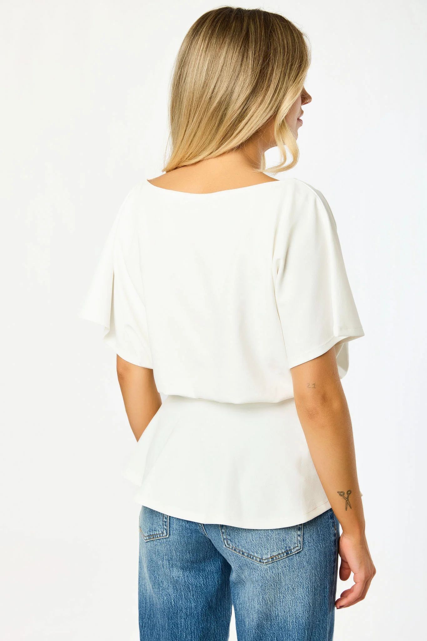 Stretch Crepe Batwing Peplum Top with Tie-Belt - Image 9