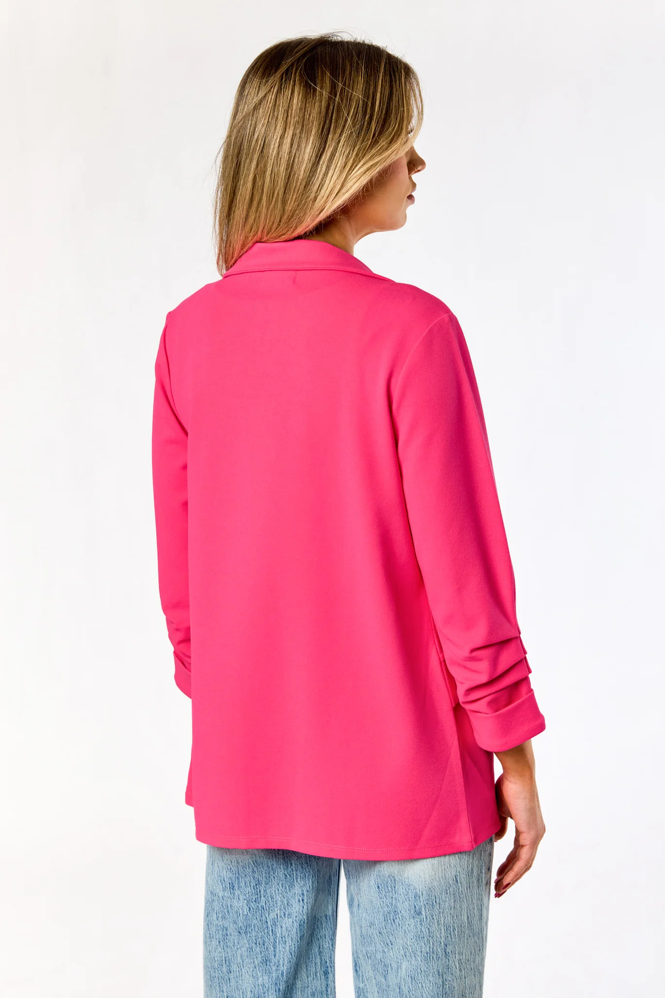 Stretch Crepe Blazer with Ruched Sleeves - Image 10