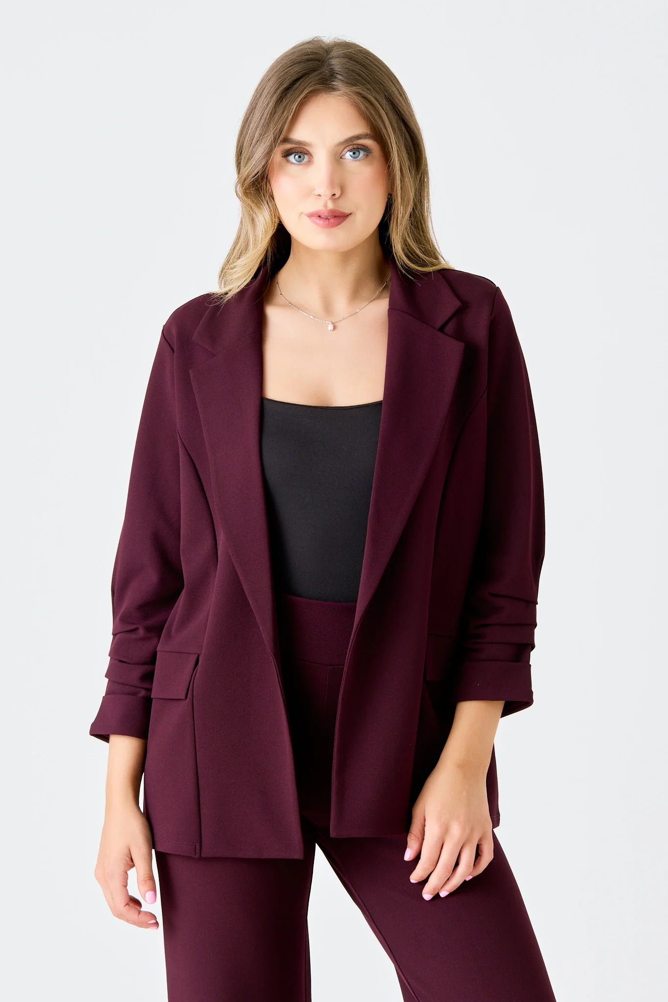 Stretch Crepe Blazer with Ruched Sleeves - Image 12