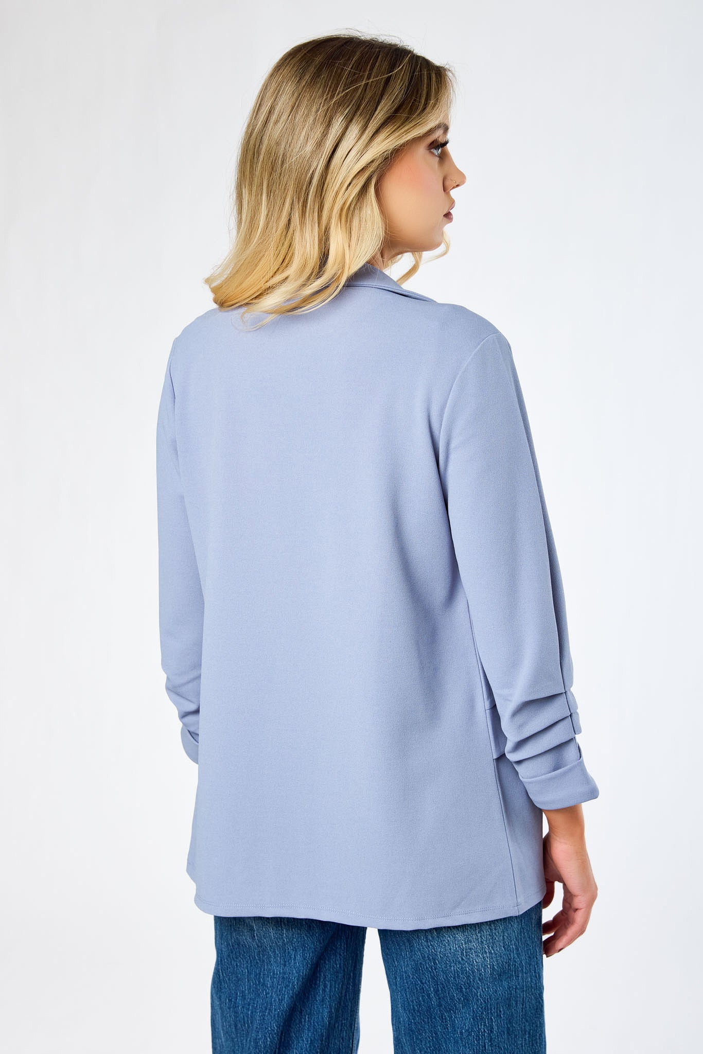 Stretch Crepe Blazer with Ruched Sleeves - Image 17