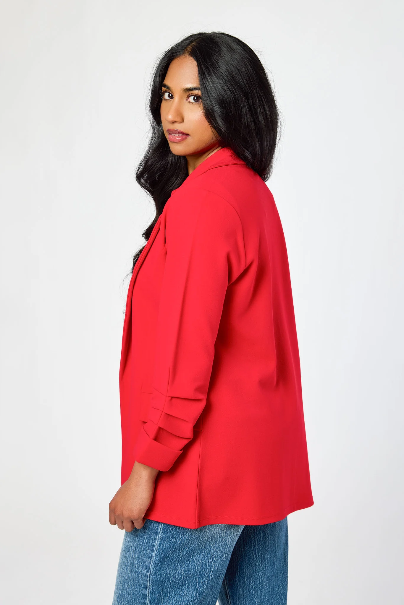 Stretch Crepe Blazer with Ruched Sleeves - Image 20