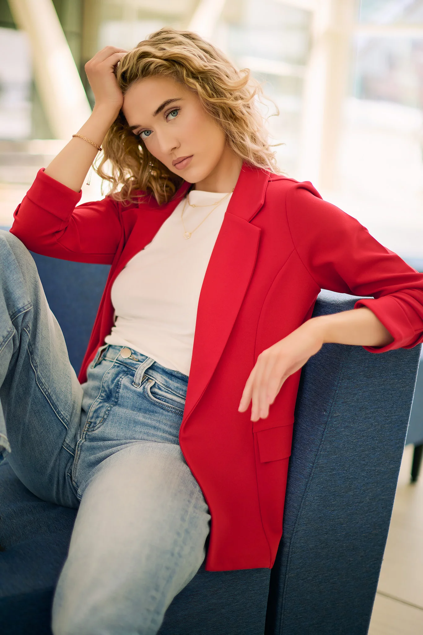 Stretch Crepe Blazer with Ruched Sleeves - Image 21