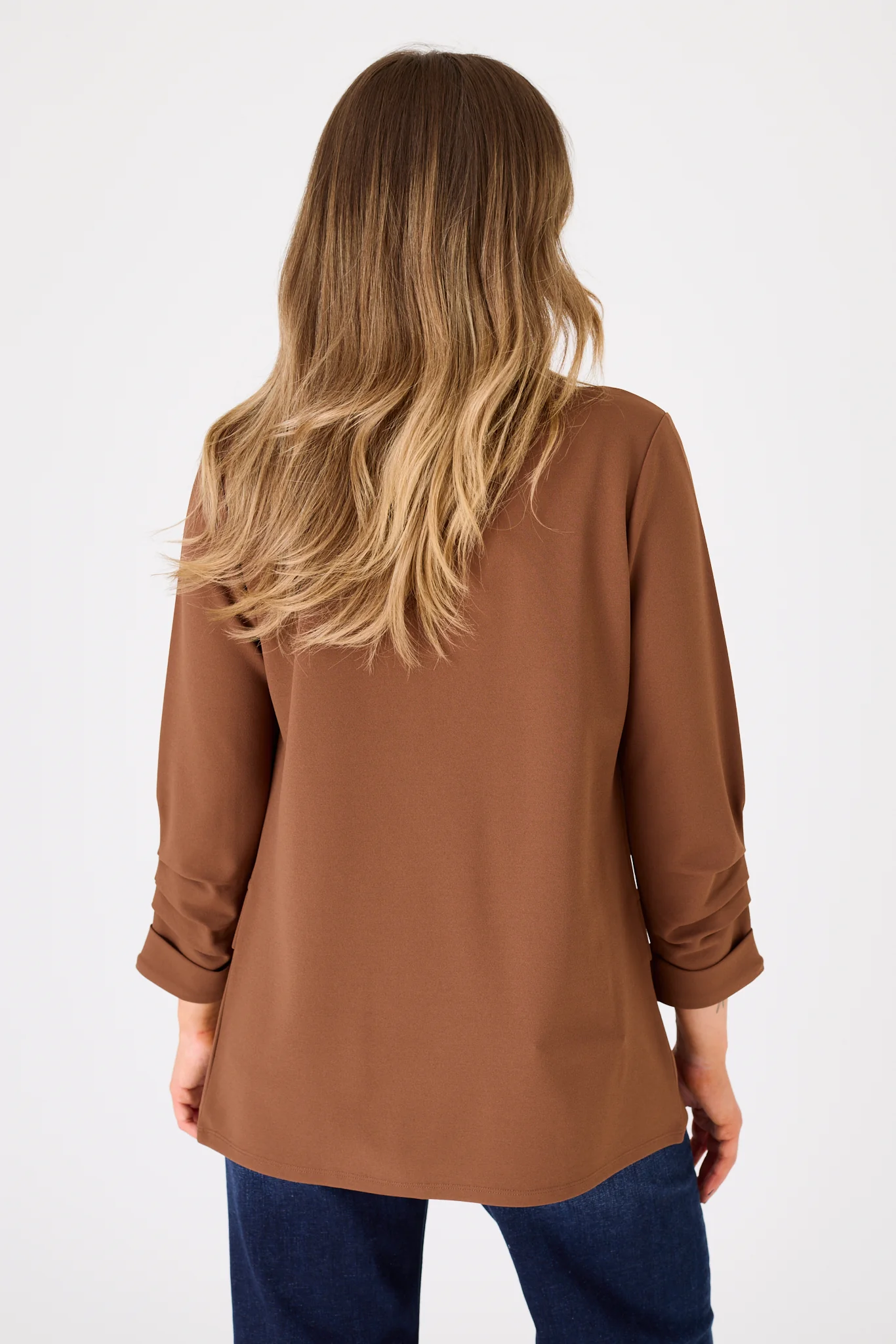 Stretch Crepe Blazer with Ruched Sleeves - Image 4