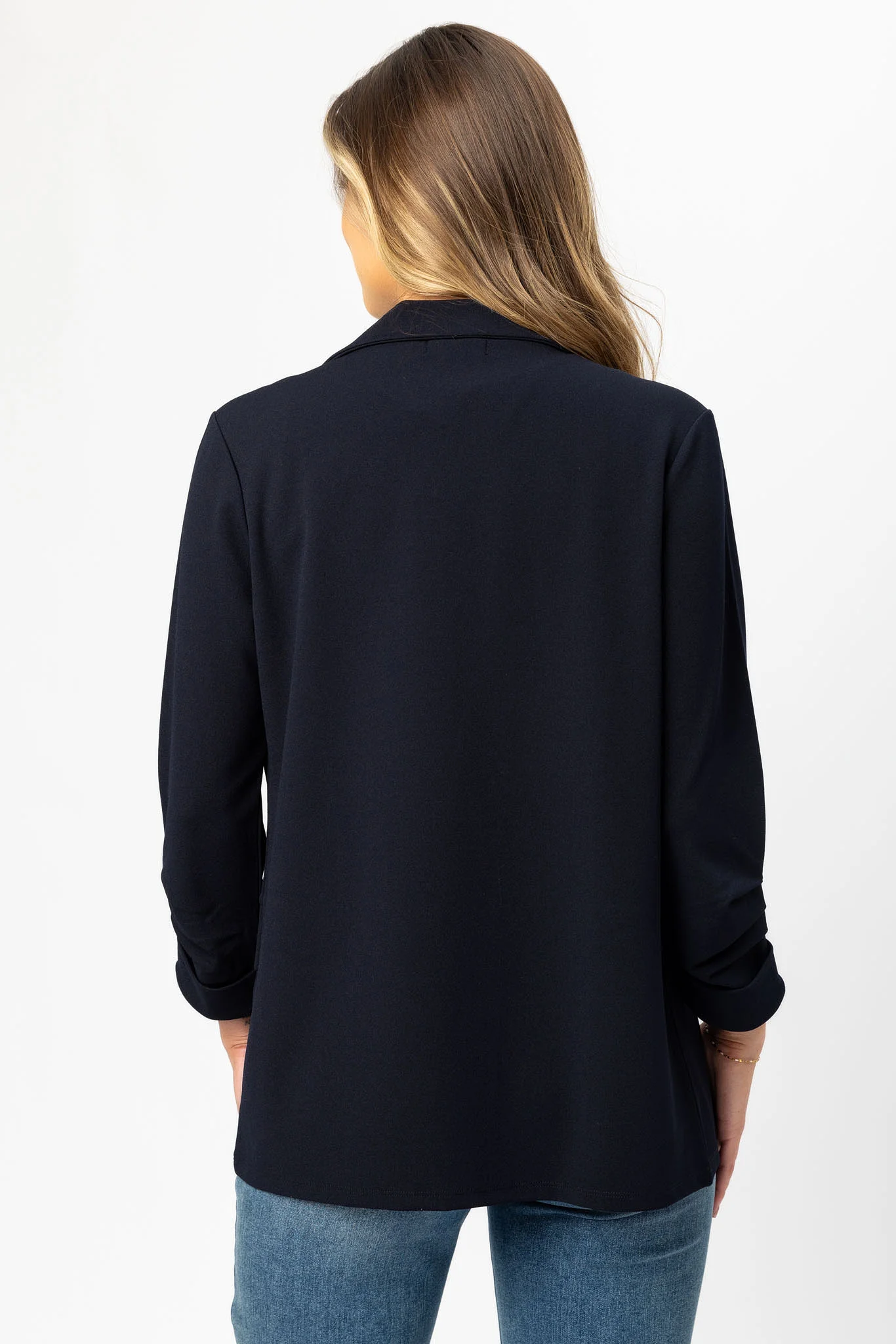 Stretch Crepe Blazer with Ruched Sleeves - Image 6