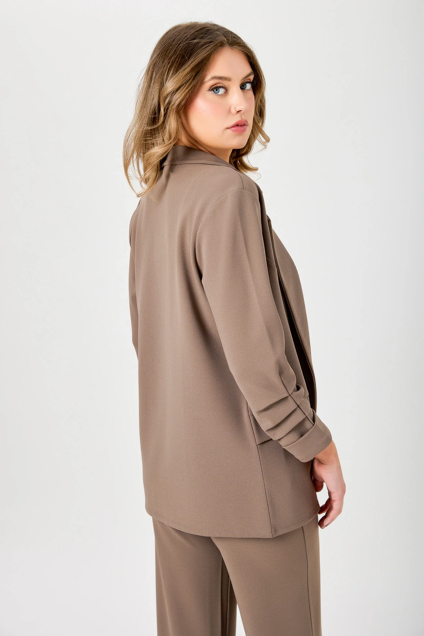 Stretch Crepe Blazer with Ruched Sleeves - Image 8