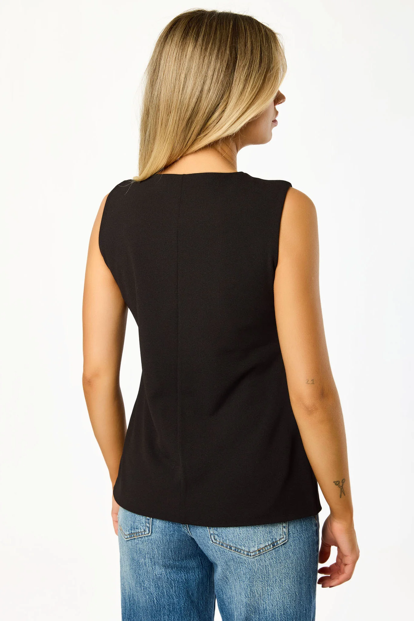 Stretch Crepe Crew-Neck Vest with Gold Buttons - Image 4