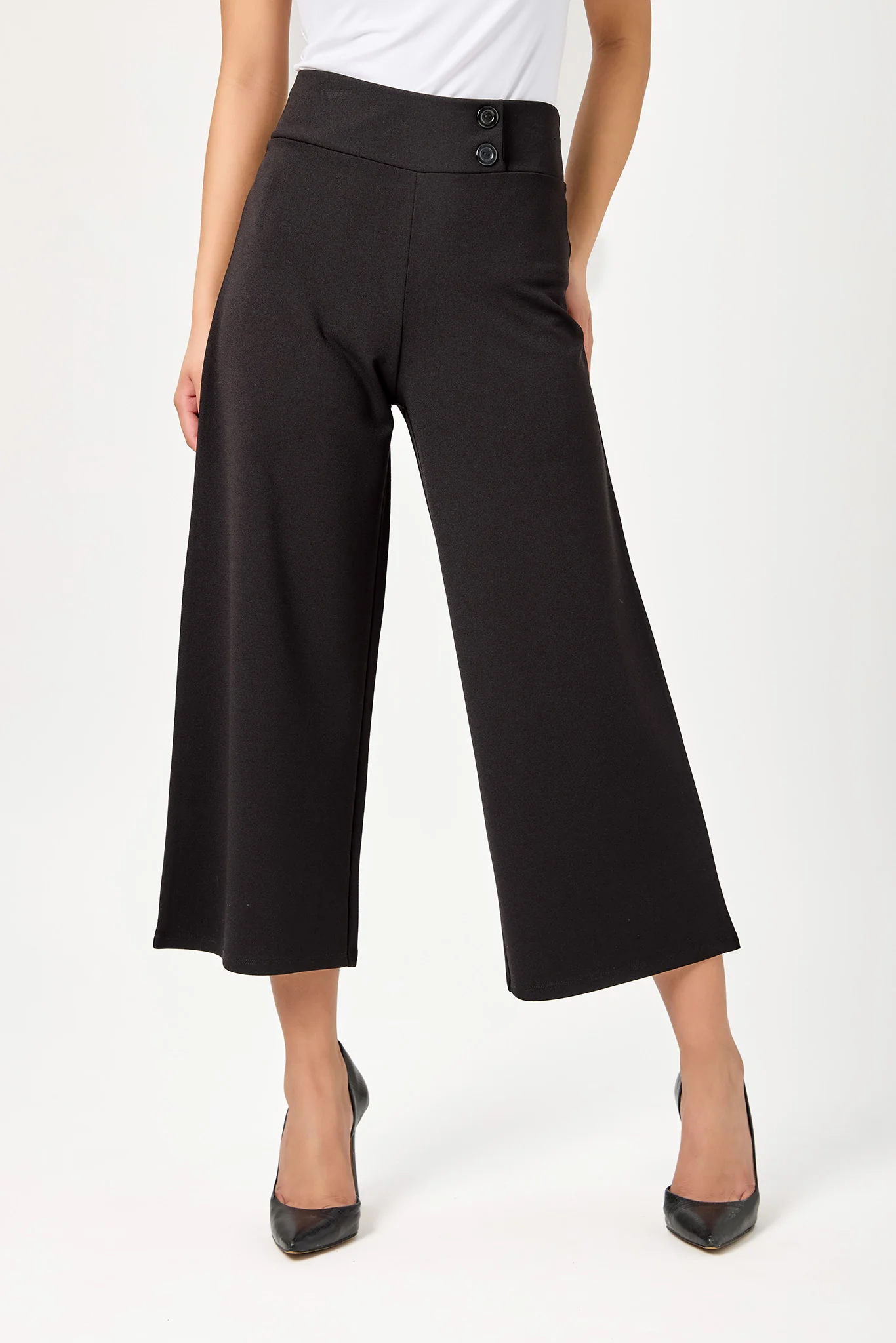Stretch Crepe Cropped Pant with Double-Button Detail (23" Inseam) - Image 3