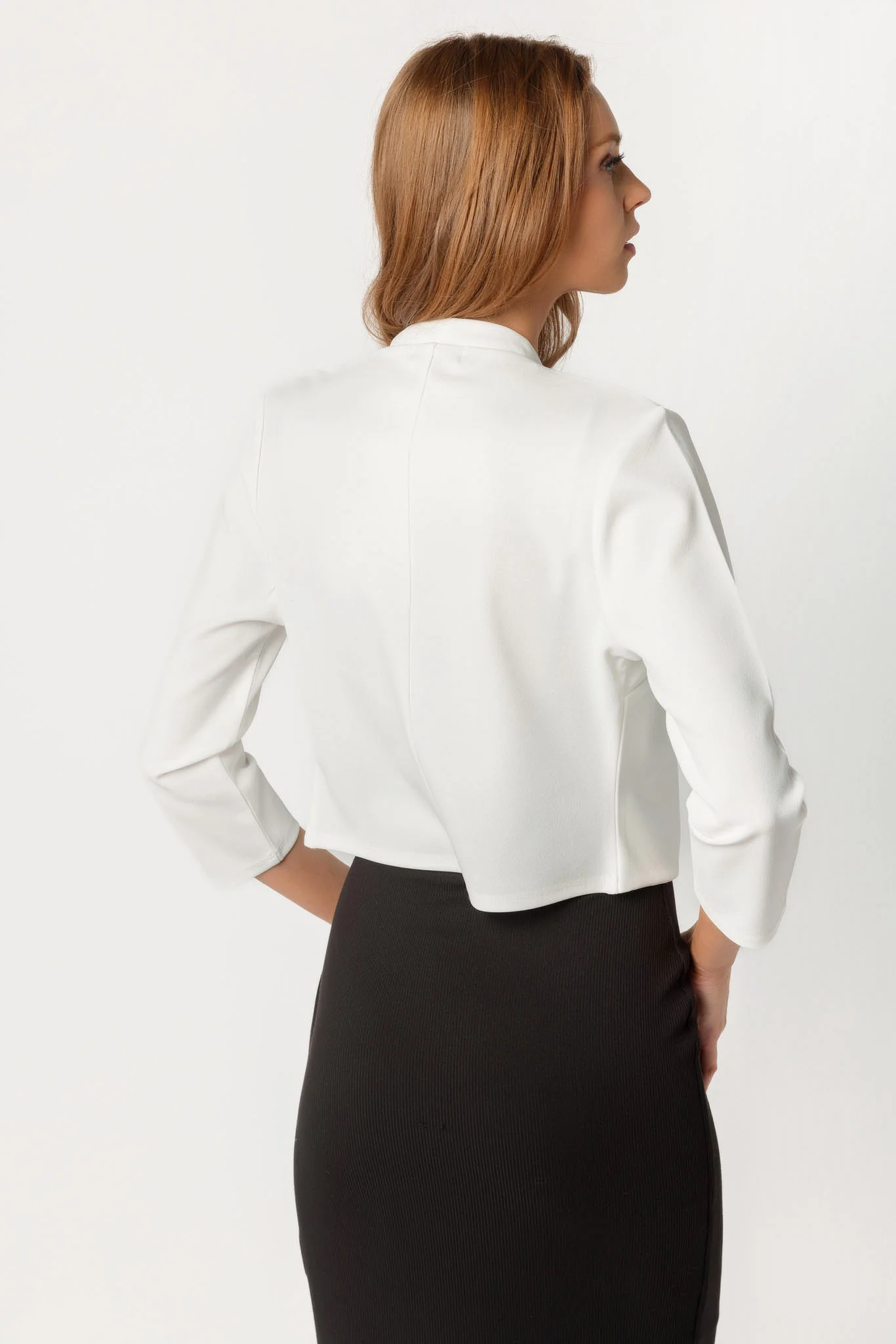 Stretch Crepe Cropped Shawl Blazer - Image 3