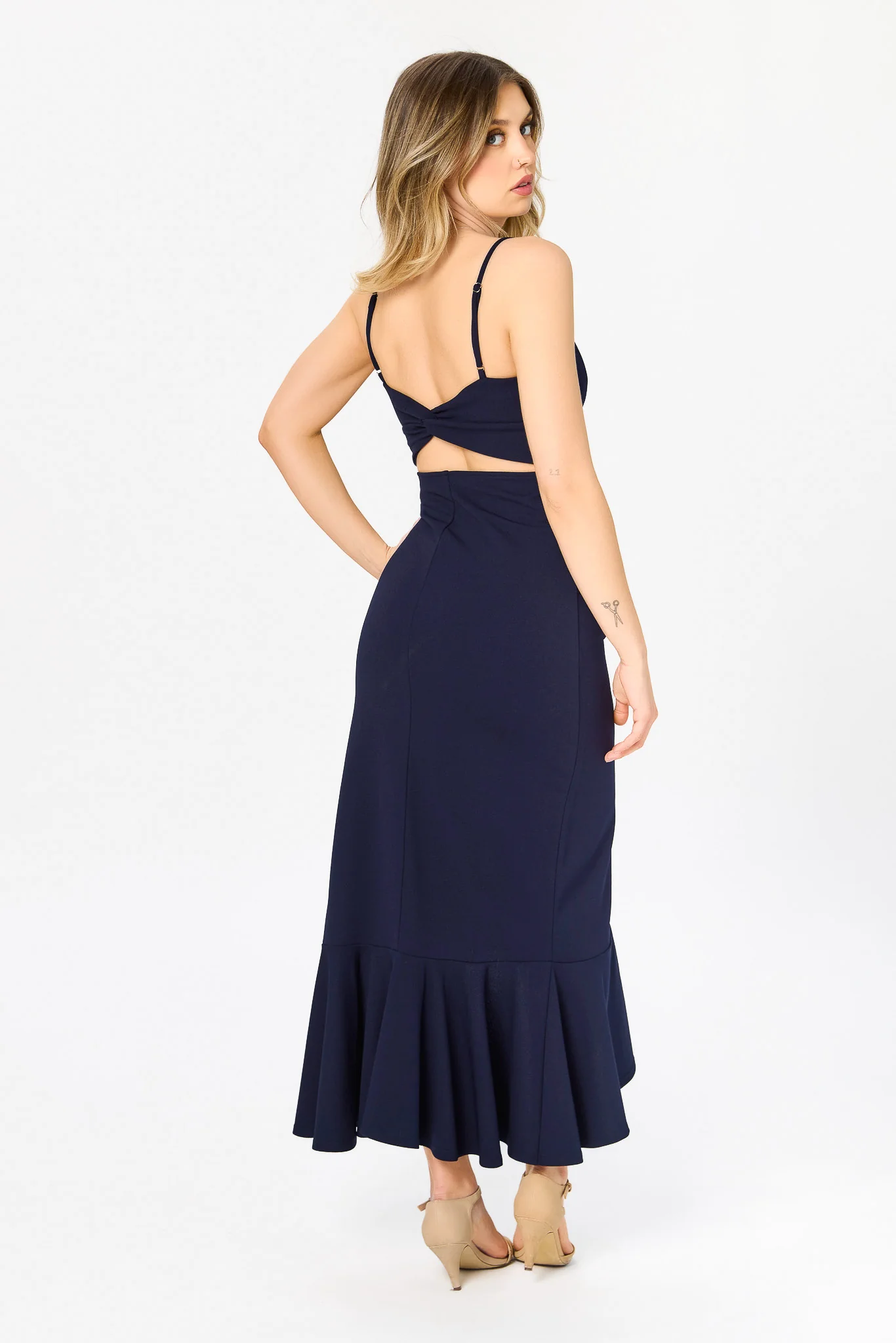 Stretch Crepe Ruffle Maxi Dress with Twisted Back - Image 2