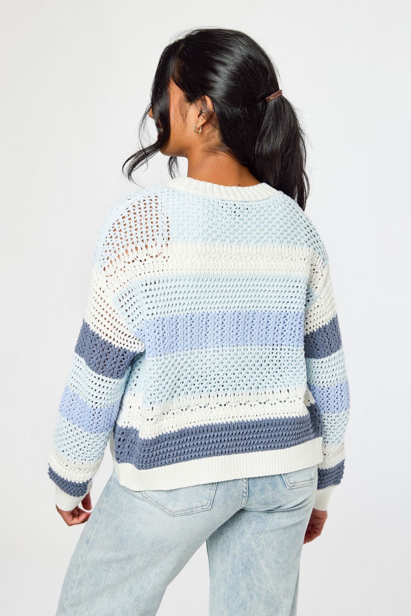 Striped Long Sleeve Crop Cardigan - Image 3