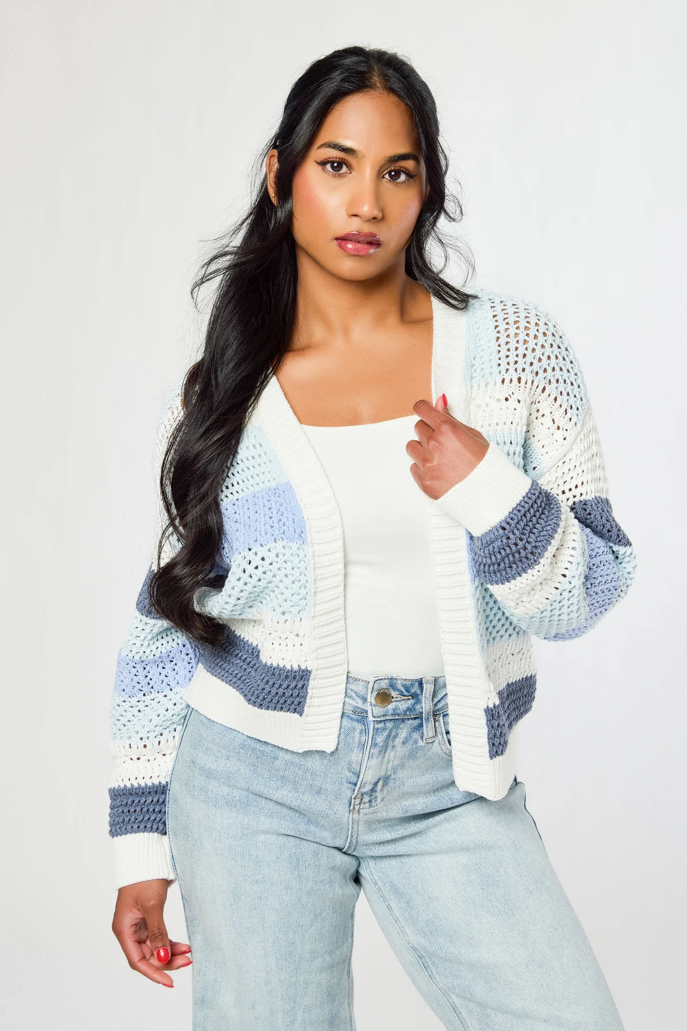 Striped Long Sleeve Crop Cardigan - Image 4