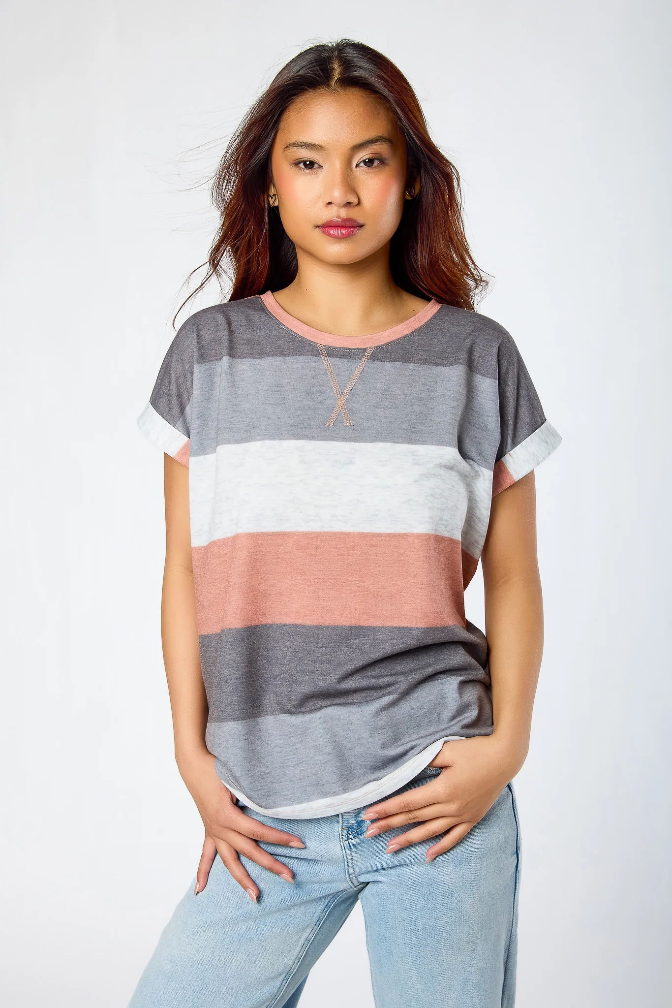 Striped Terry Split-Hem Tee