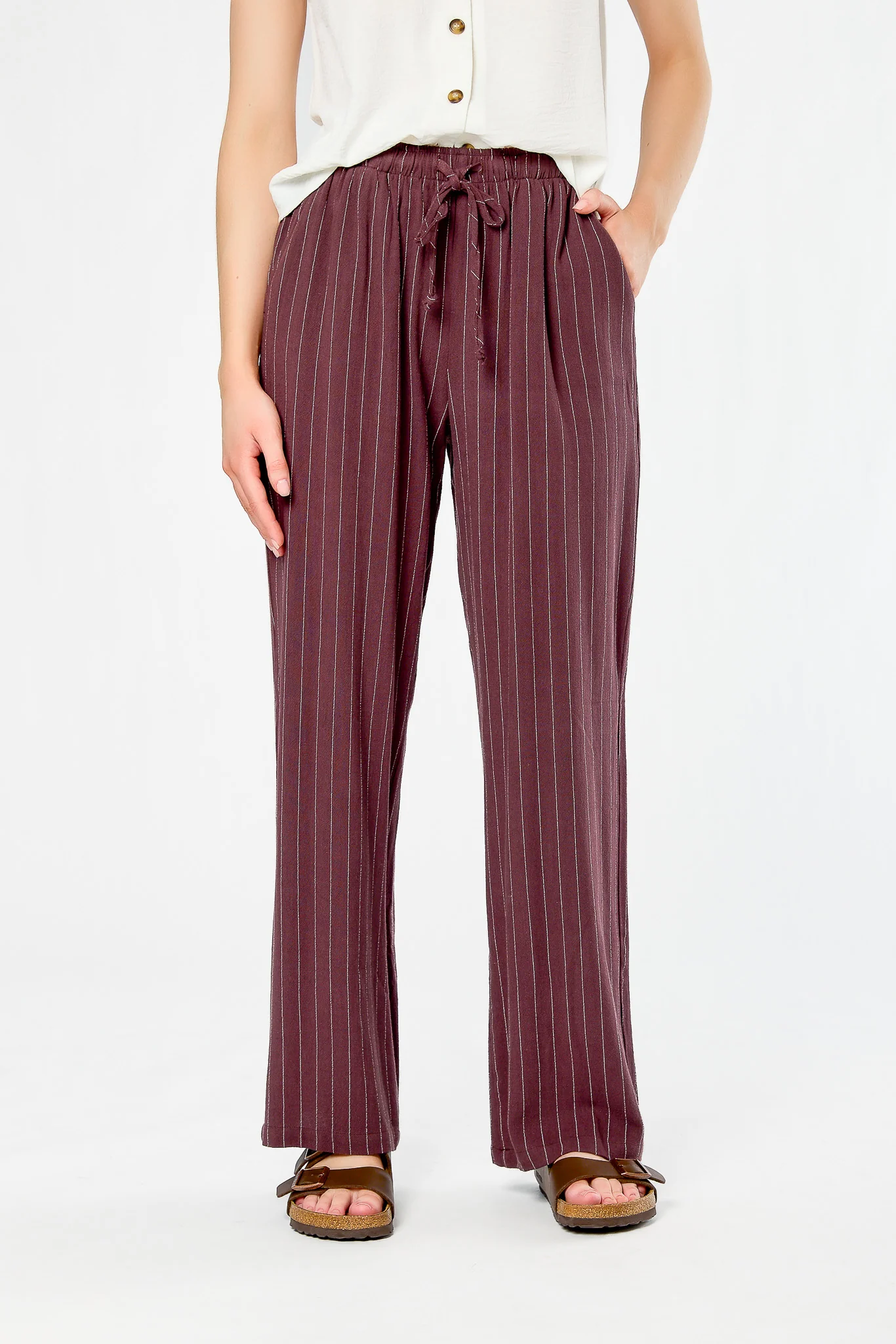 Striped Viscose Linen Drawstring Pant - Image 3