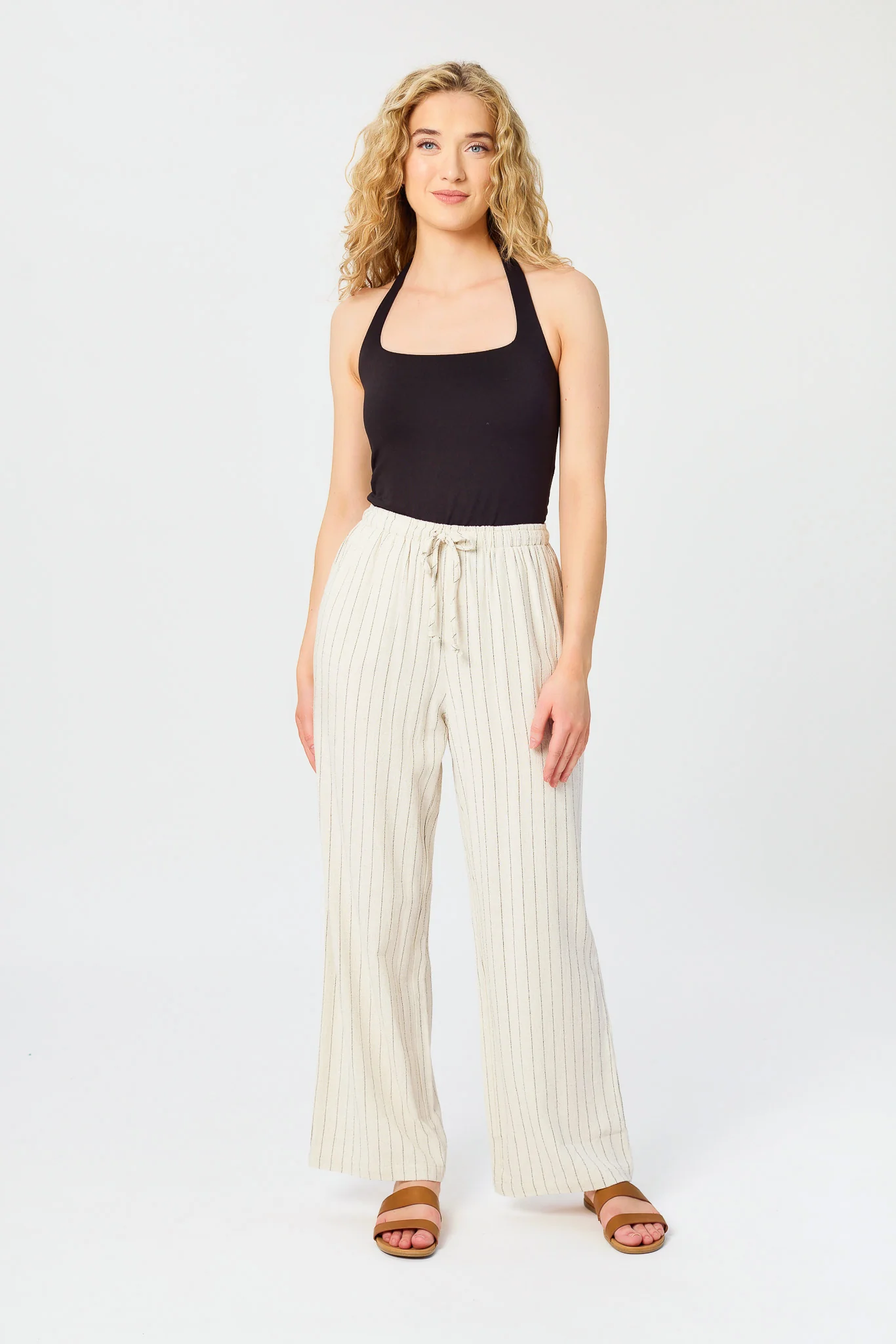 Striped Viscose Linen Drawstring Pant - Image 4