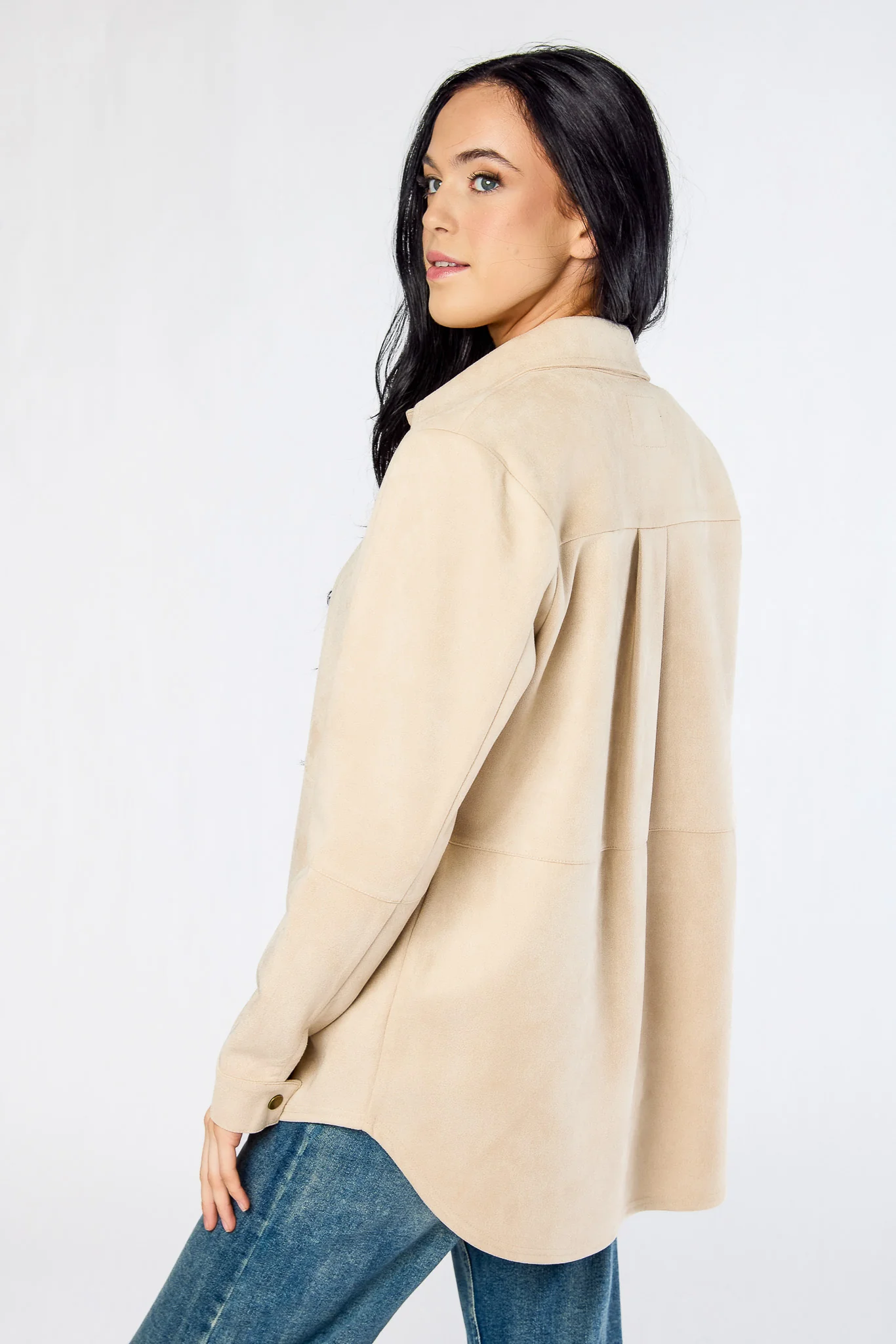 Sueded Snap-Front Shirt with Seam Detail - Image 3