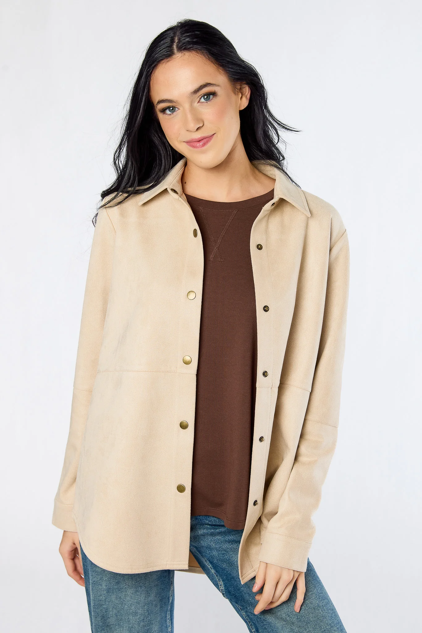 Sueded Snap-Front Shirt with Seam Detail - Image 4