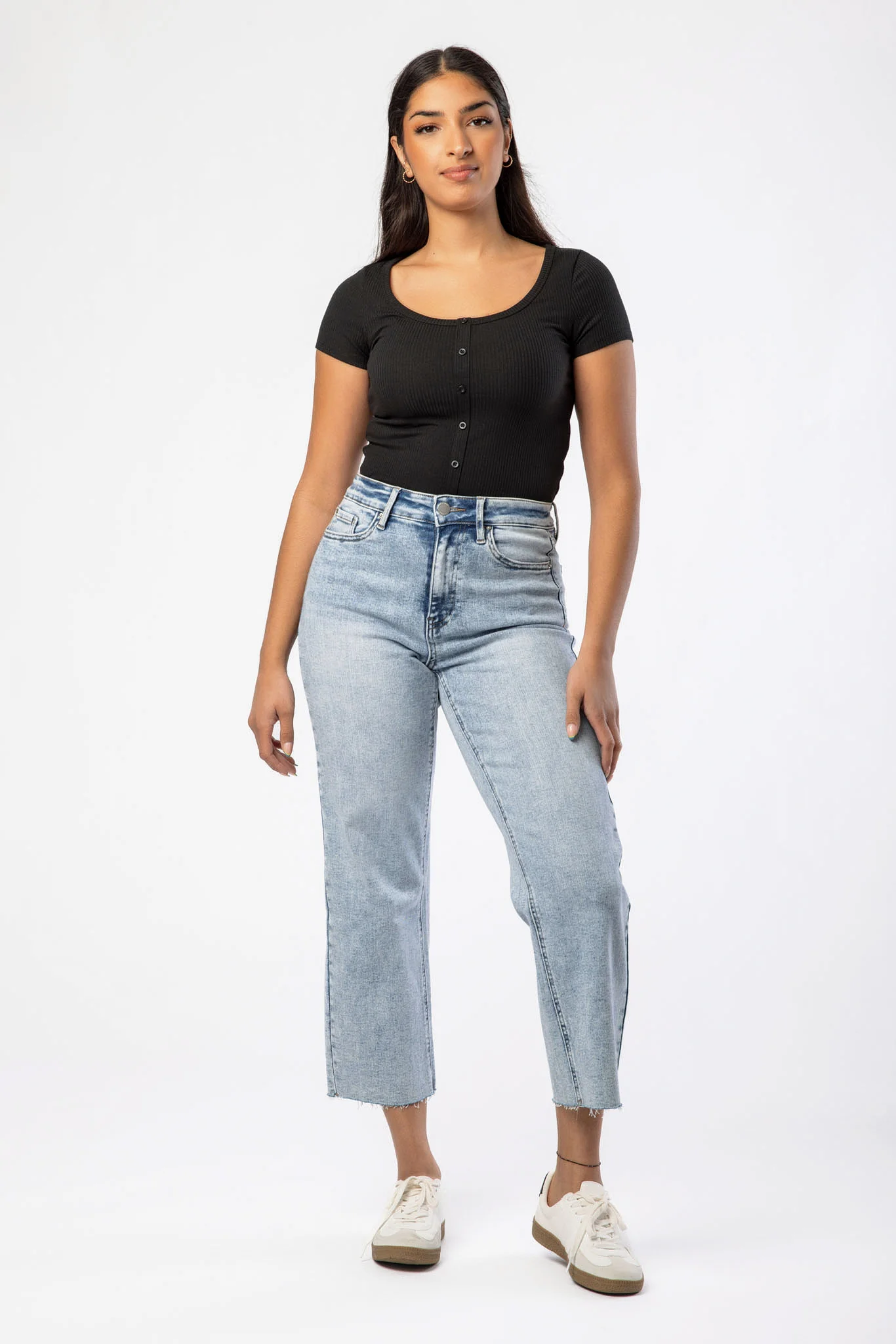 Tattoo "Charlotte" Acid Wash High-Rise Cropped Straight Leg Jean