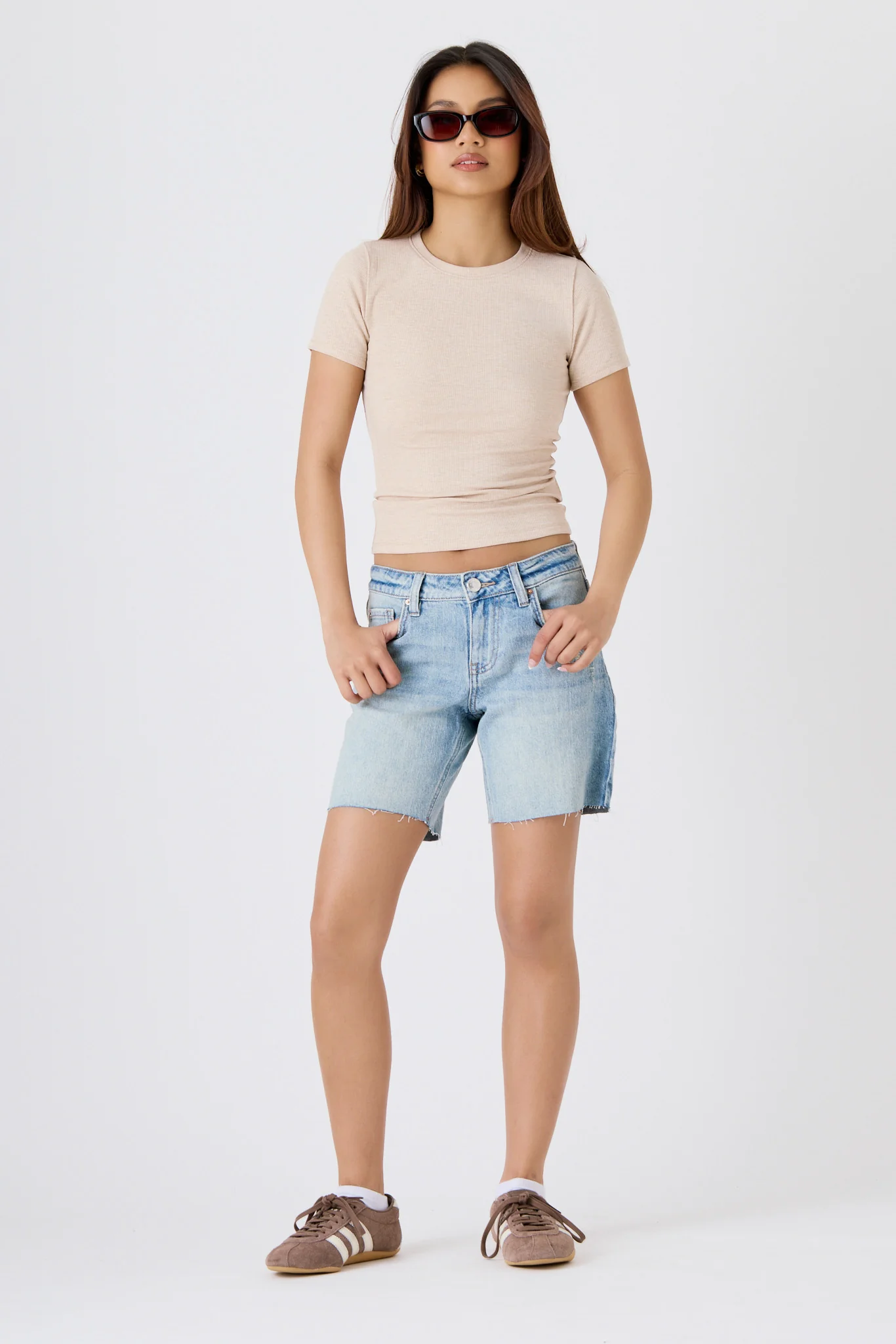 Tattoo Faded Blue Distressed Mid-Rise Short with Raw Hem - Image 2