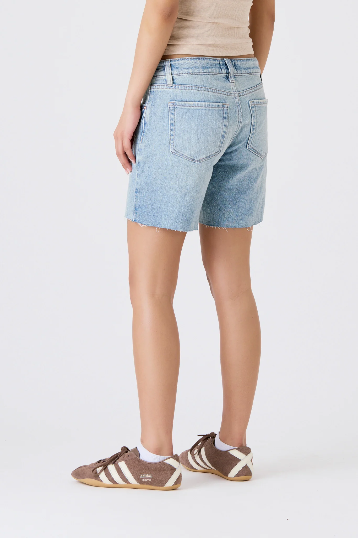 Tattoo Faded Blue Distressed Mid-Rise Short with Raw Hem - Image 3