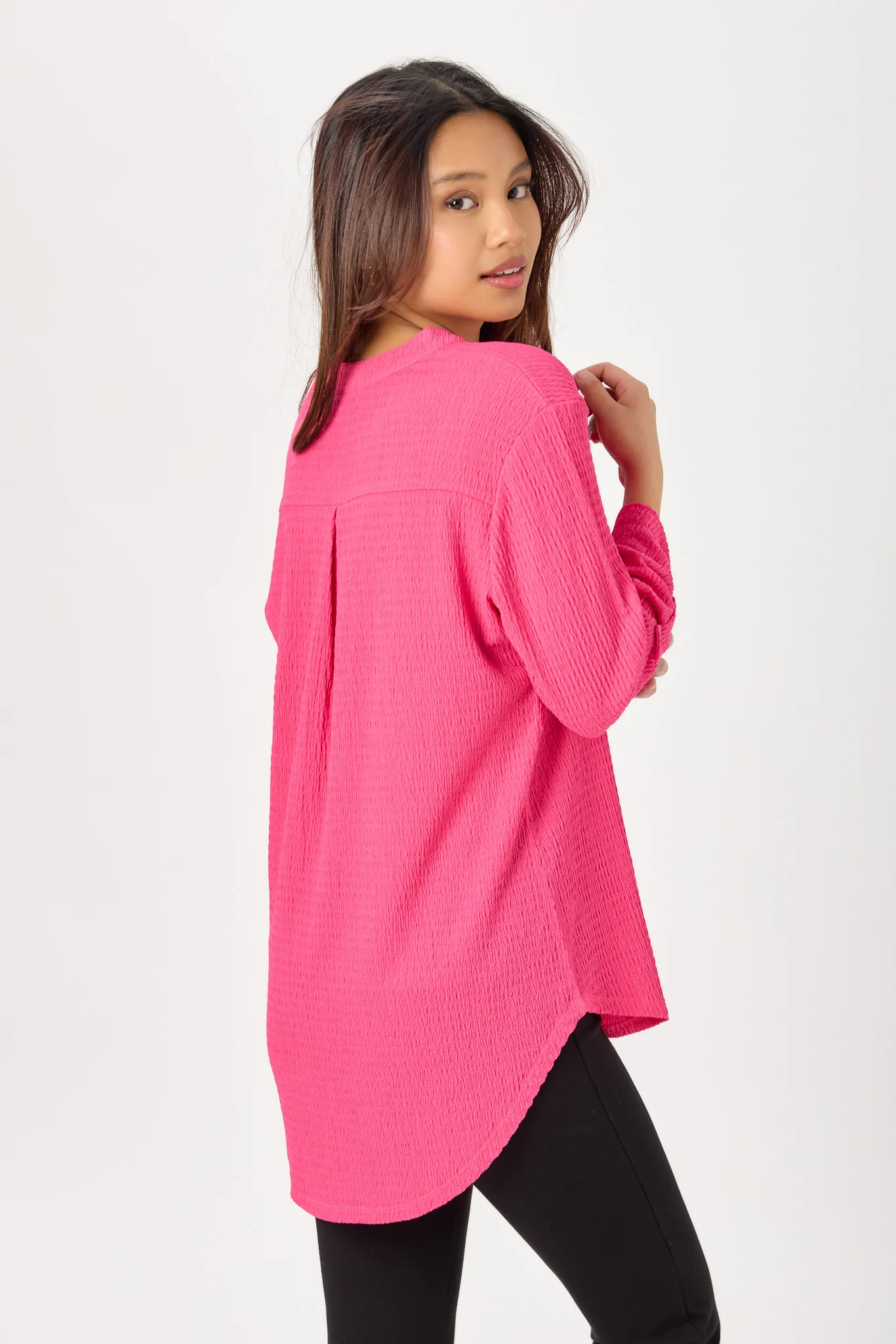 Textured V-Neck Blouse with Roll Tab sleeves - Image 2