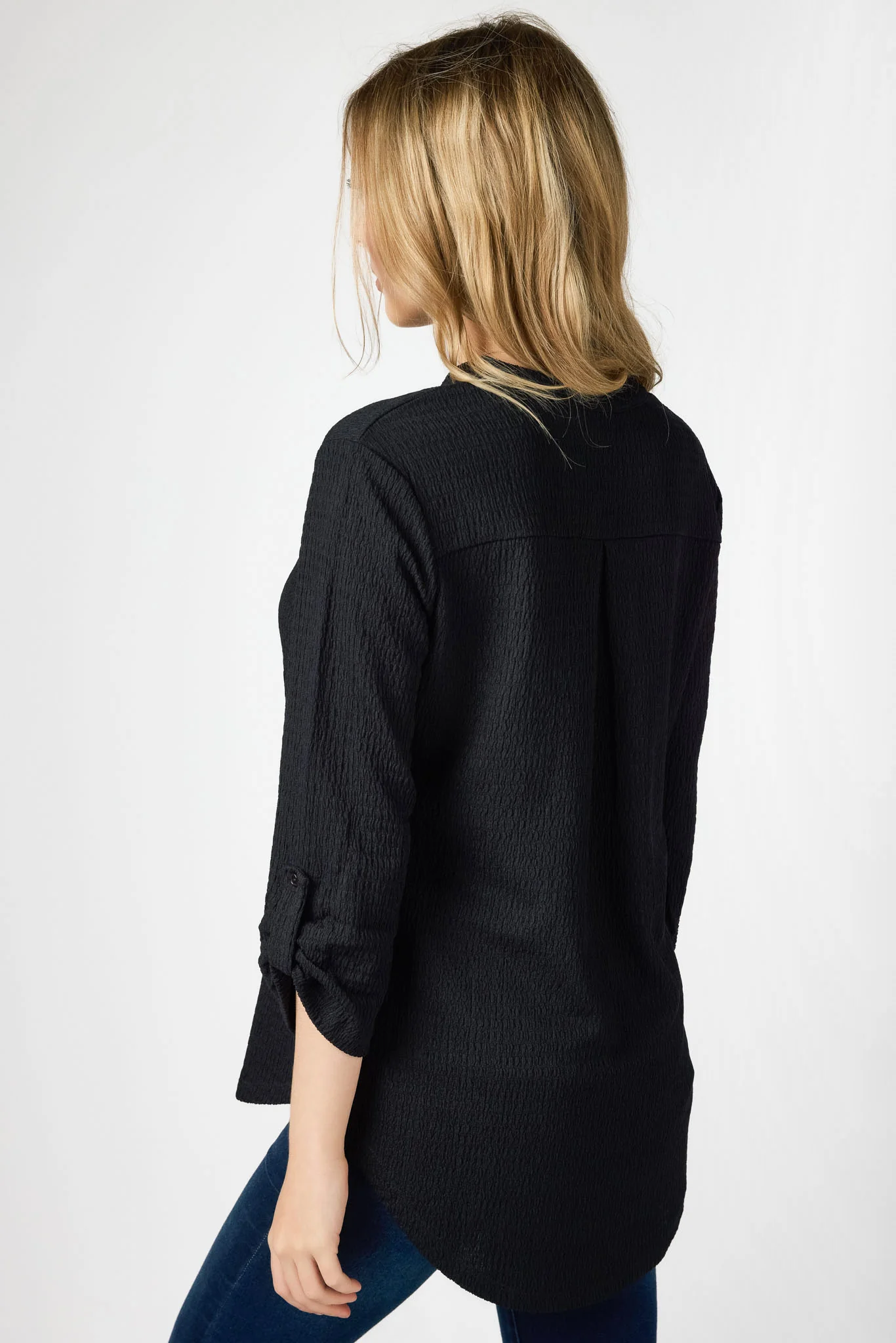 Textured V-Neck Blouse with Roll Tab sleeves - Image 4