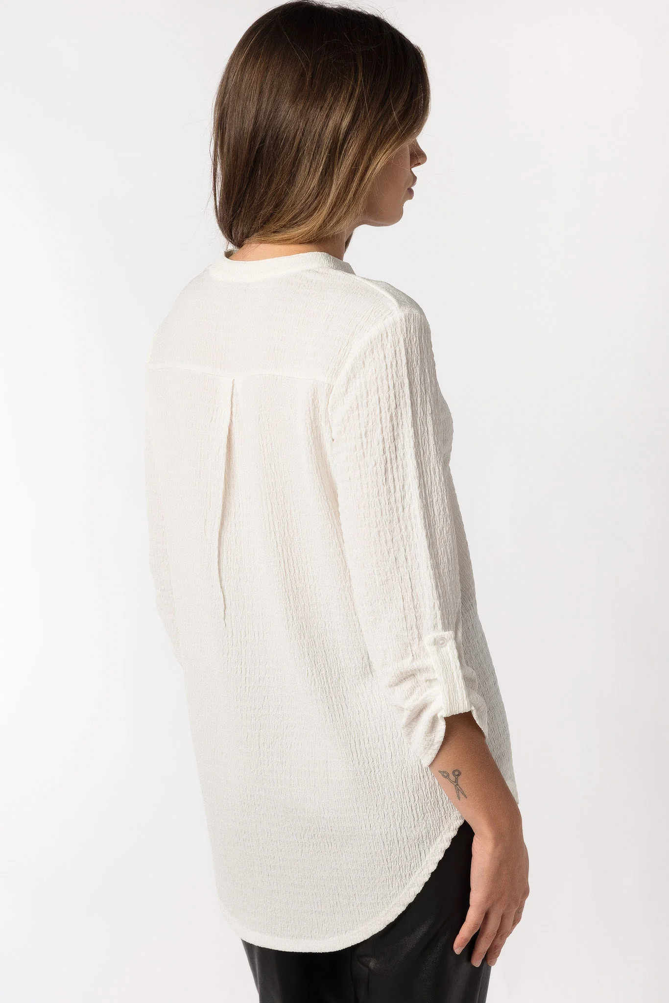 Textured V-Neck Blouse with Roll Tab sleeves - Image 7