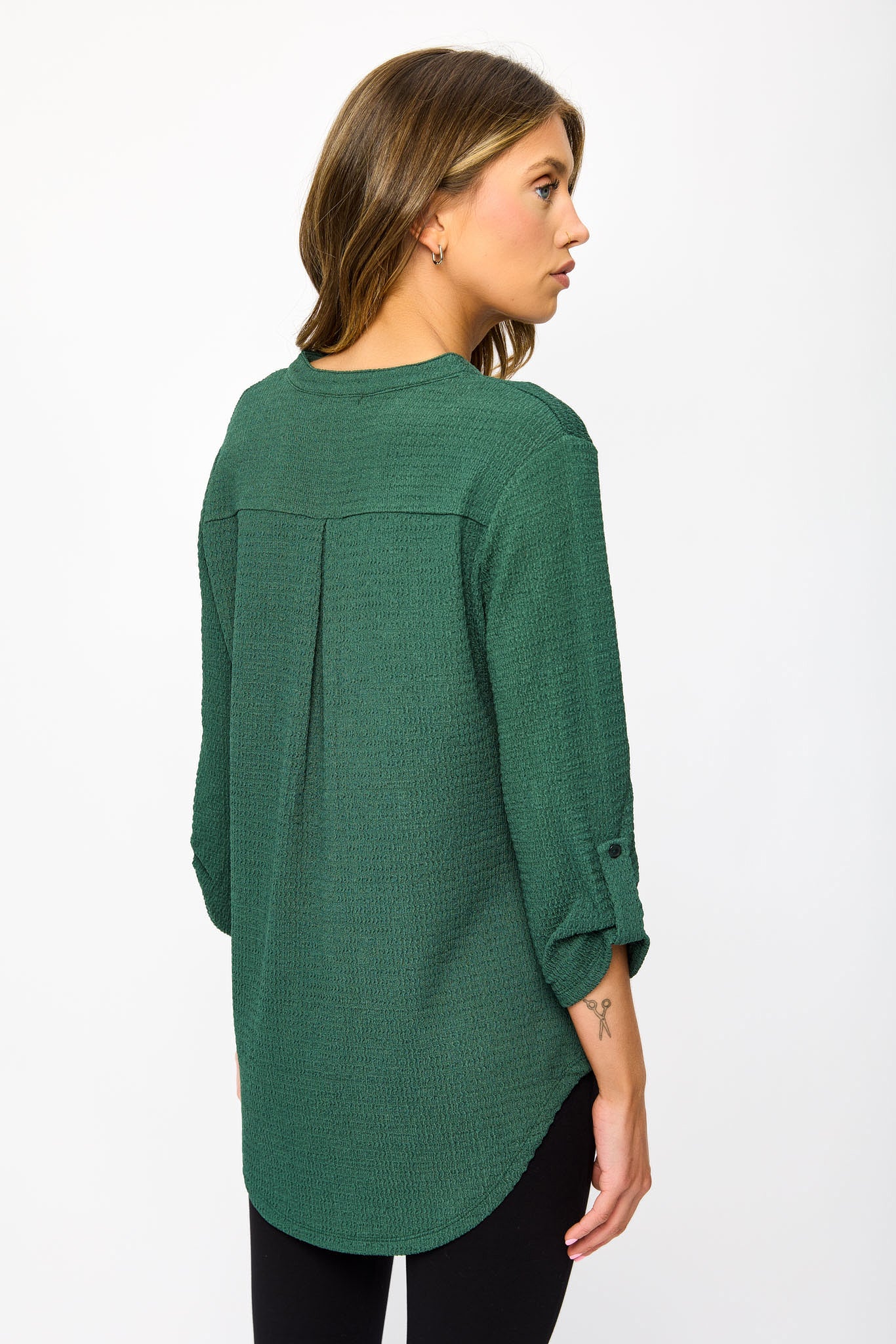 Textured V-Neck Blouse with Roll Tab sleeves - Image 9
