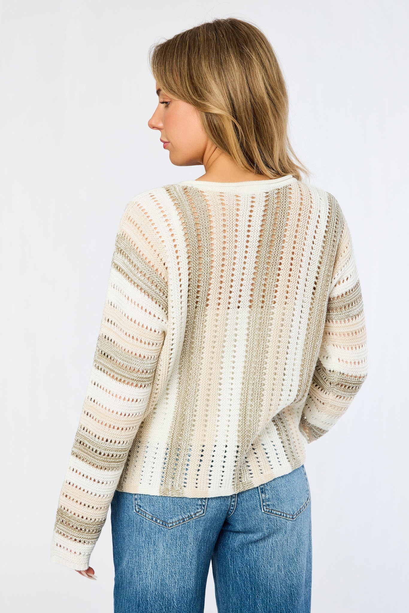 Vertical Stripe Wide-Neck Long-Sleeve Sweater - Image 3