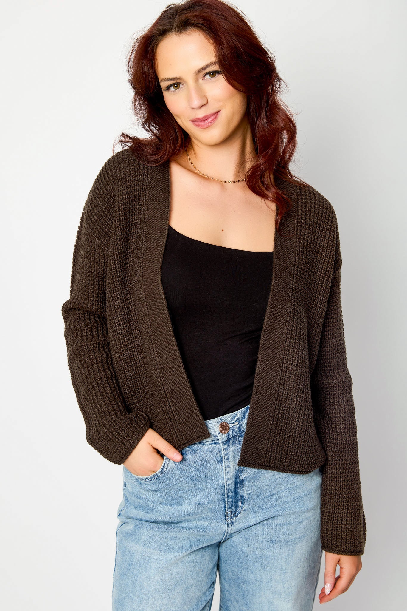 Waffle-Knit Open-Front Cardigan - Image 3