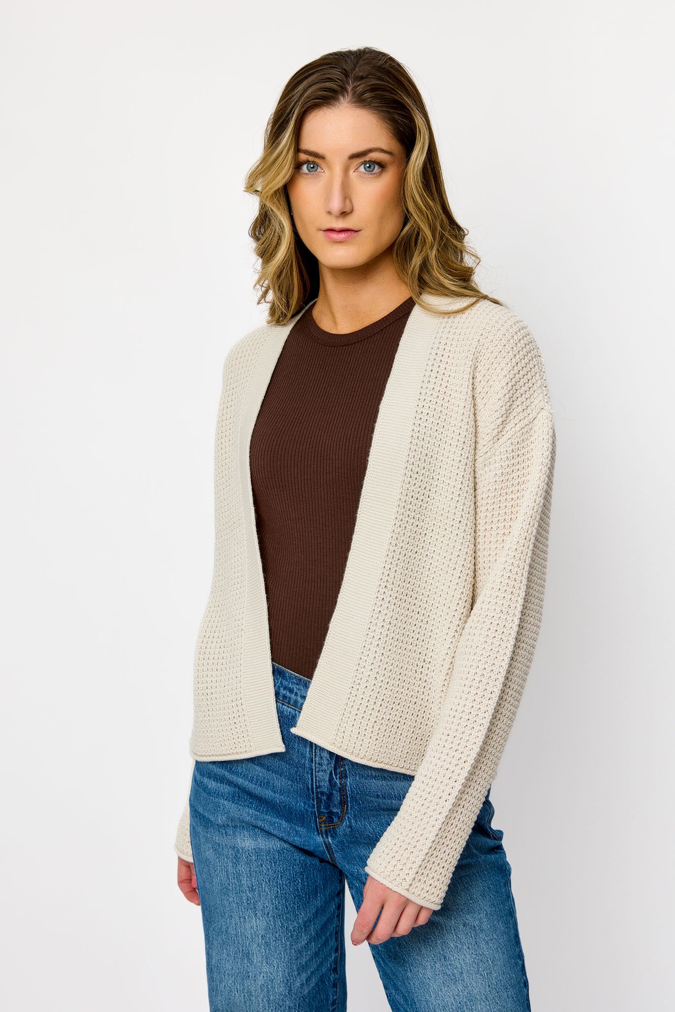 Waffle-Knit Open-Front Cardigan - Image 6