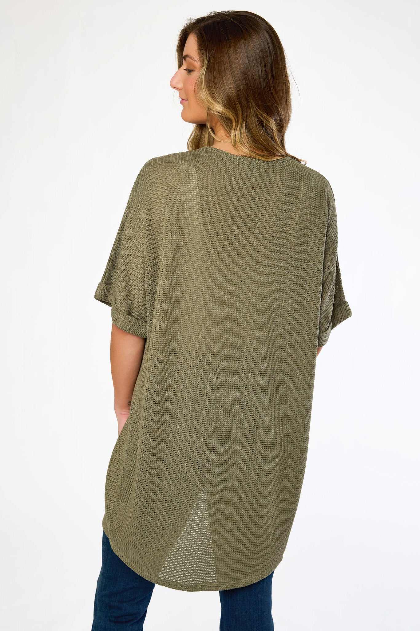 Waffle Knit Short Sleeve Cocoon Cardigan - Image 11
