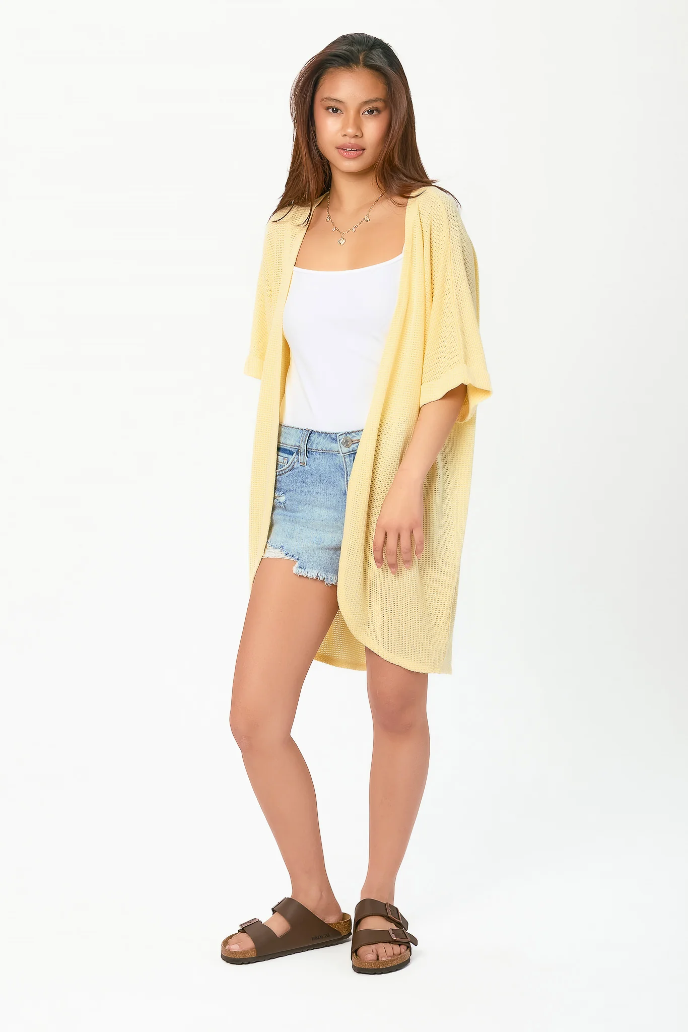 Waffle Knit Short Sleeve Cocoon Cardigan - Image 3