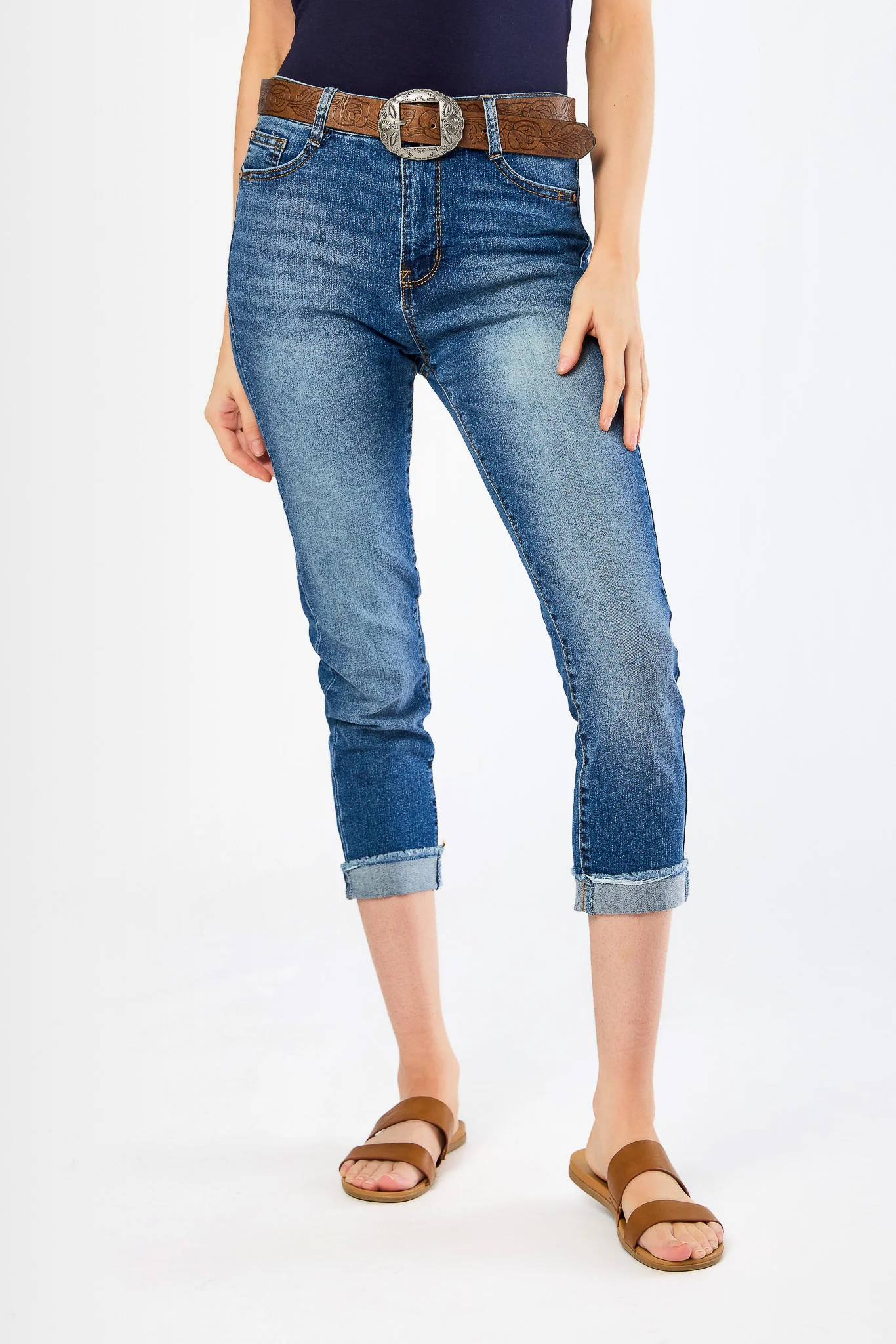 WallFlower InstaVintage Isadora Wash Fearless Curvy Hi-Rise Belted Cropped Jean - Image 3